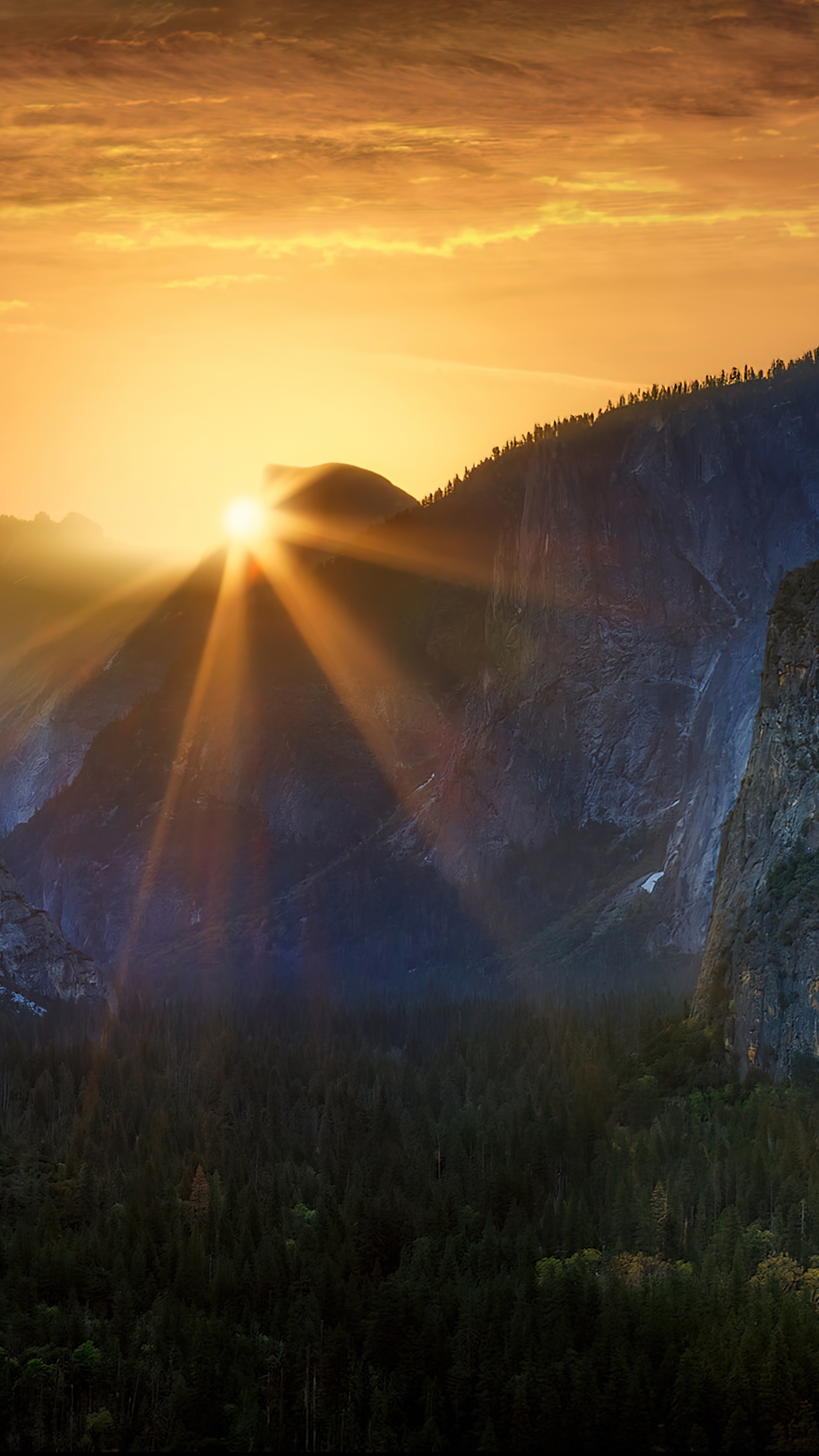 Sunrise over Yosemite National Park mountains HD Phone Wallpaper