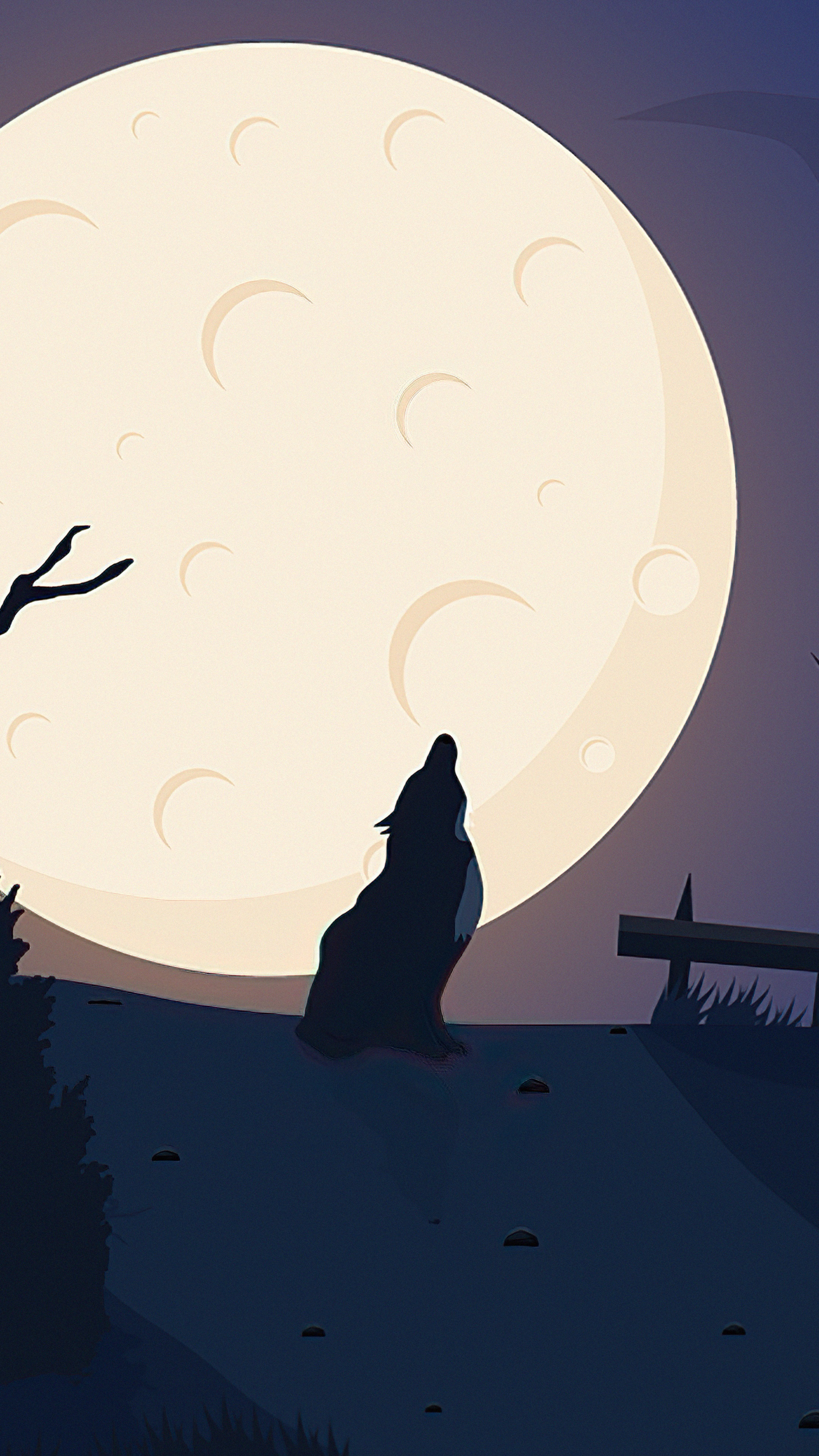 Minimalist wolf howling at the moon HD Phone Wallpaper