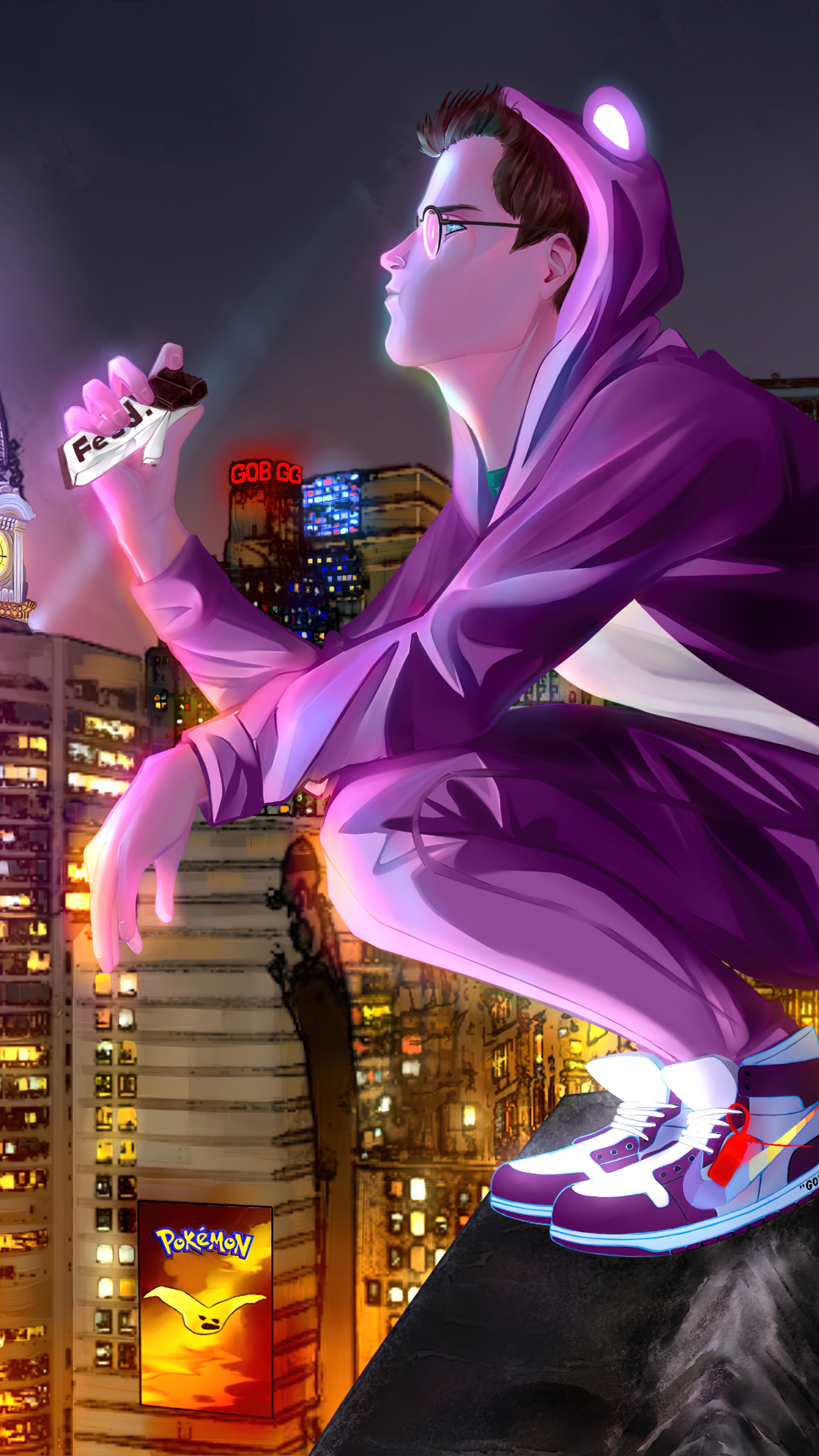Man in Frog Pajamas on City Rooftop HD Phone Wallpaper