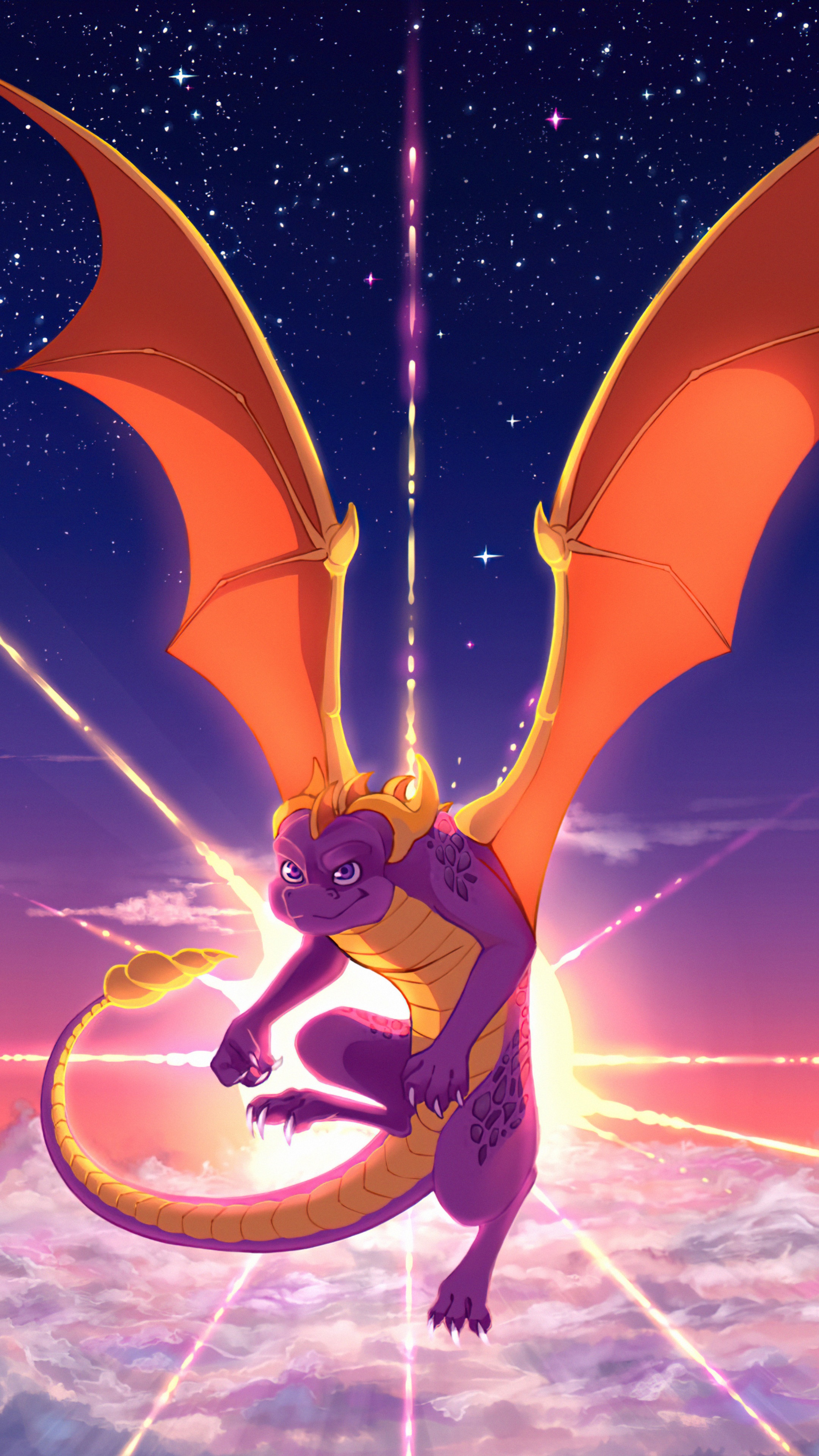 Spyro the Dragon flying in the sky HD Phone Wallpaper