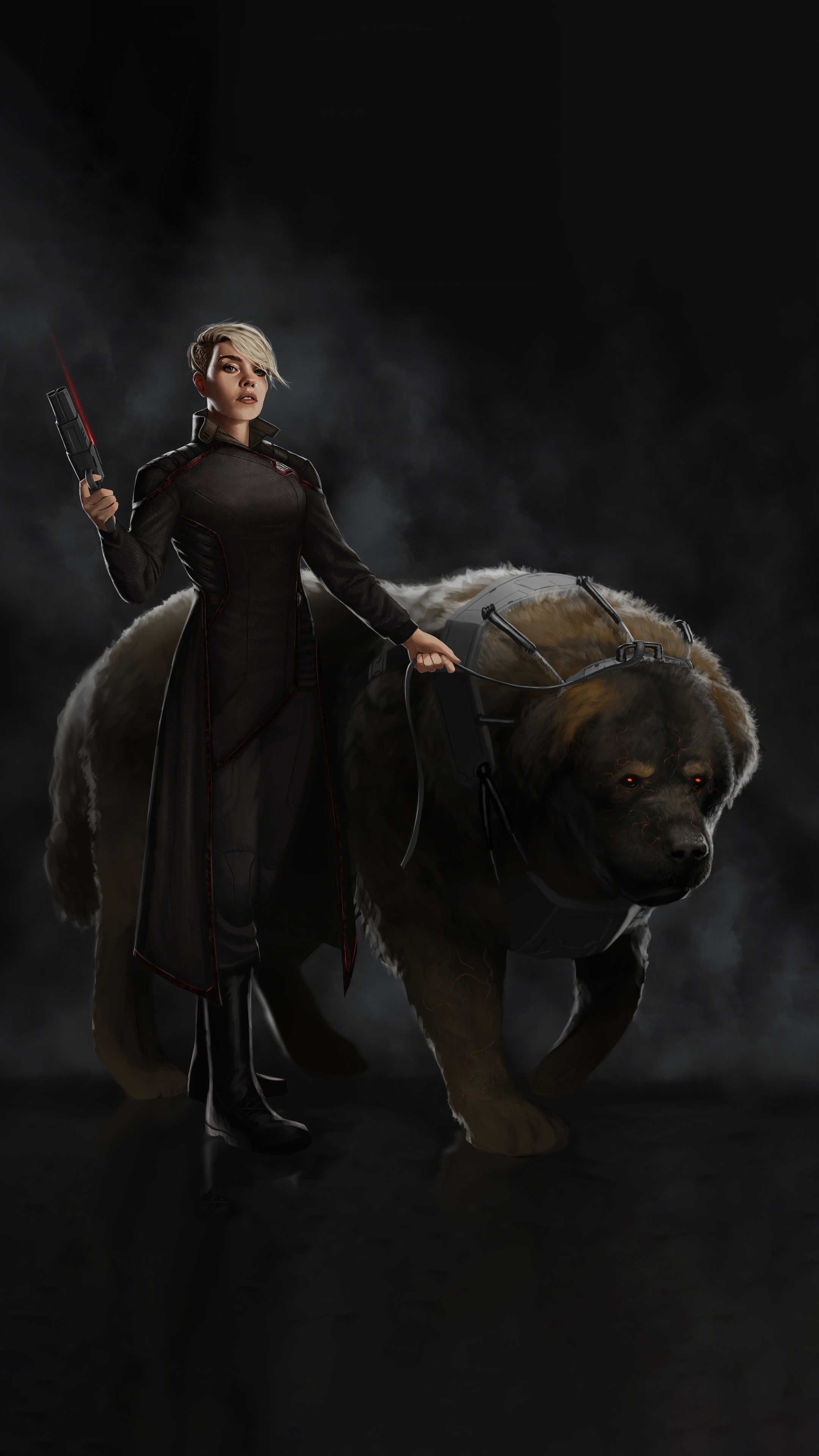 Woman with a large dog HD Phone Wallpaper