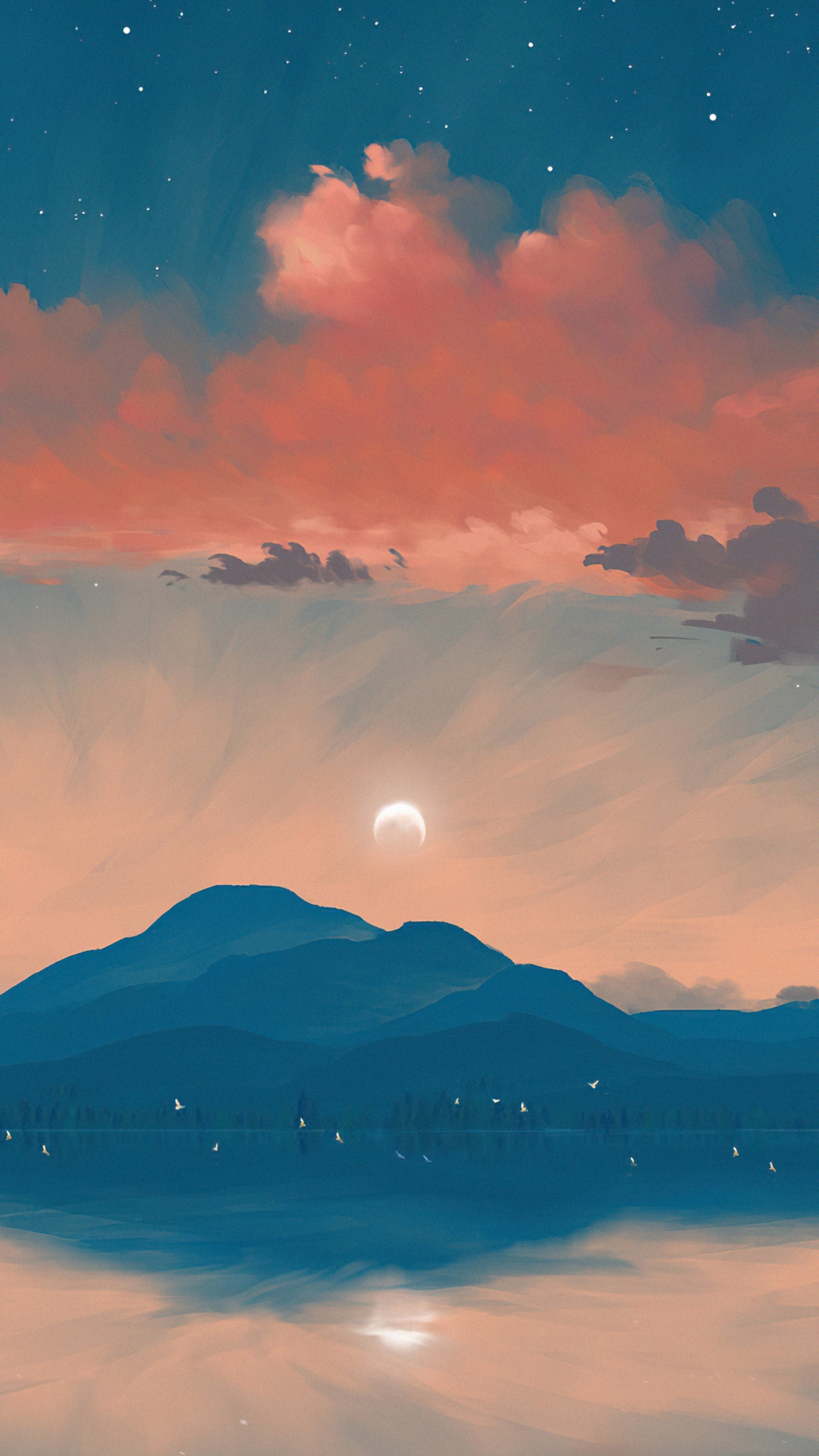 Digital Art Landscape with Mountains and Clouds HD Phone Wallpaper