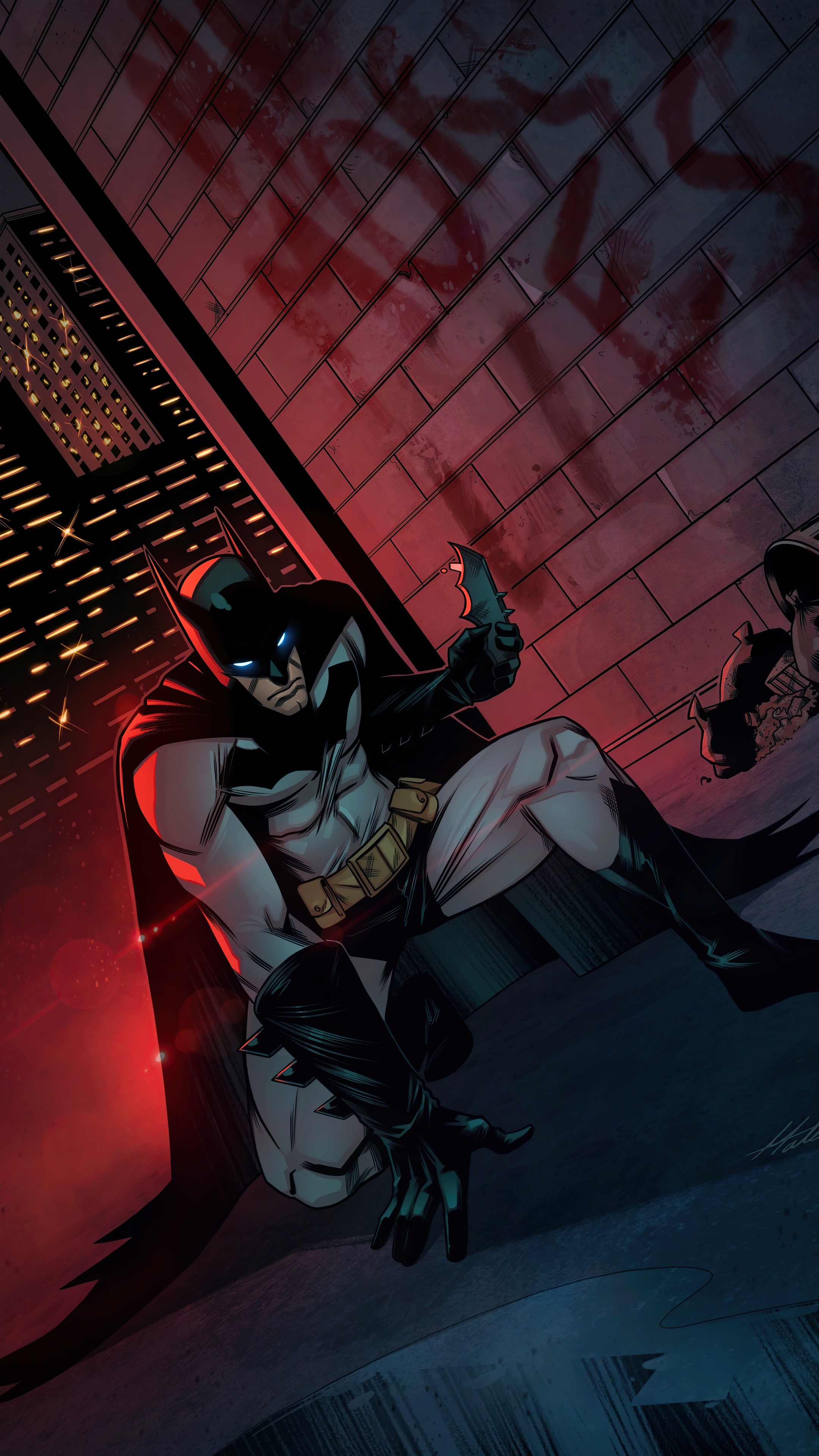 Batman in a dark alleyway HD Phone Wallpaper