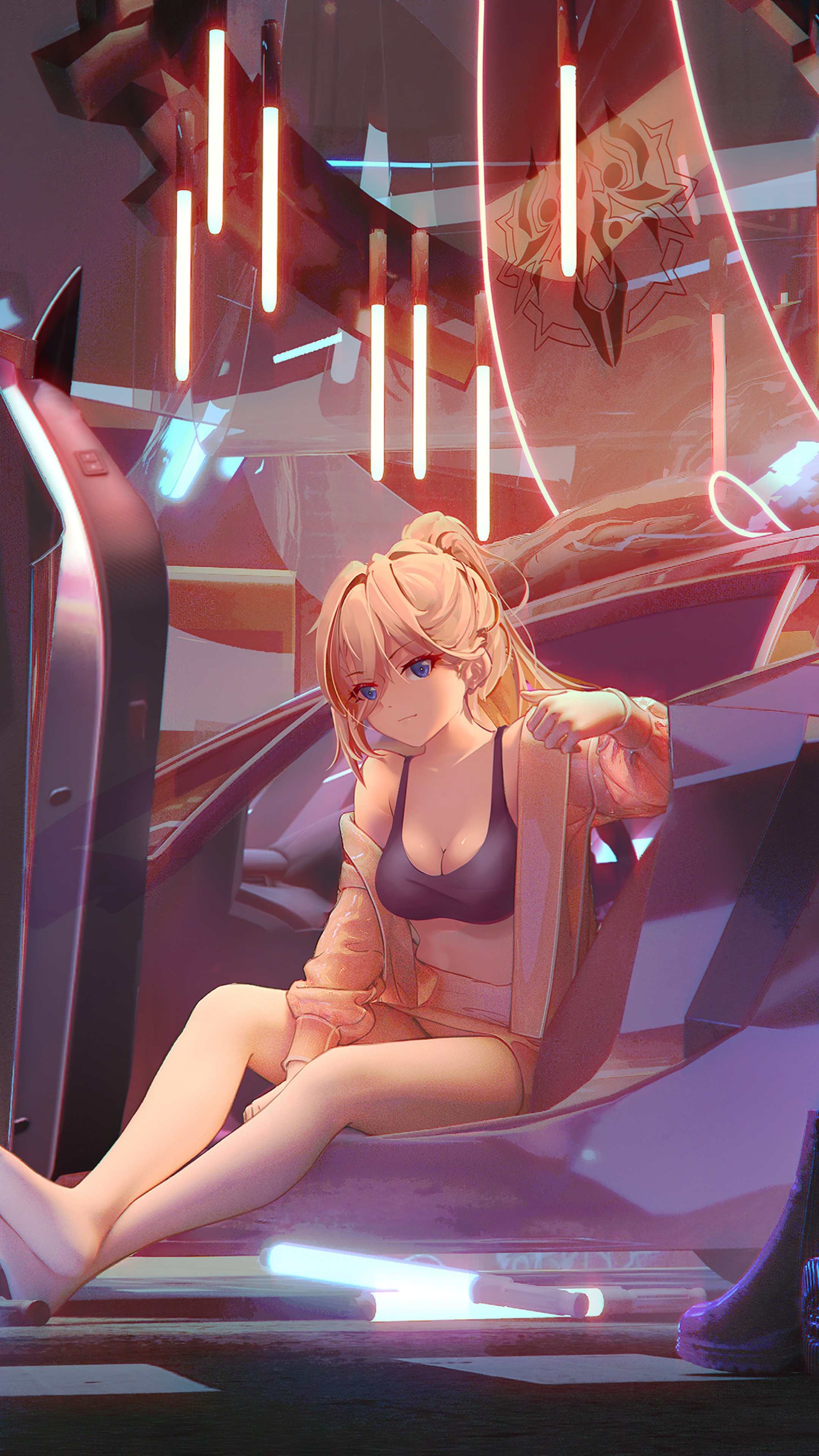 Anime girl in futuristic setting HD Phone Wallpaper