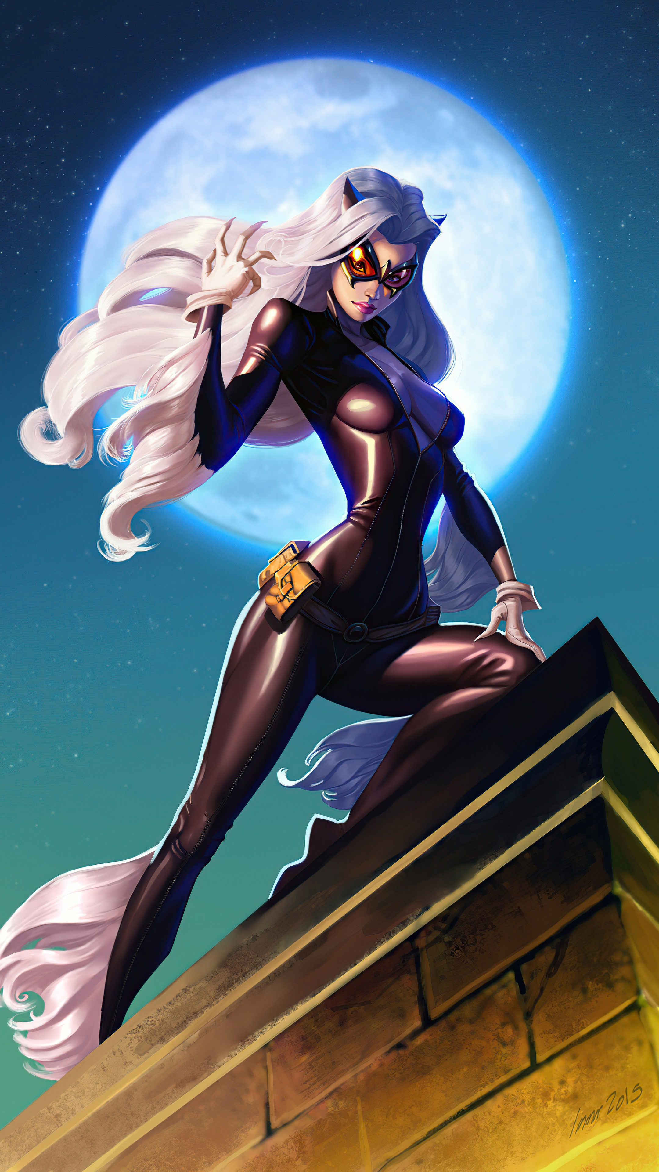 Black Cat from Marvel Comics on a rooftop HD Phone Wallpaper