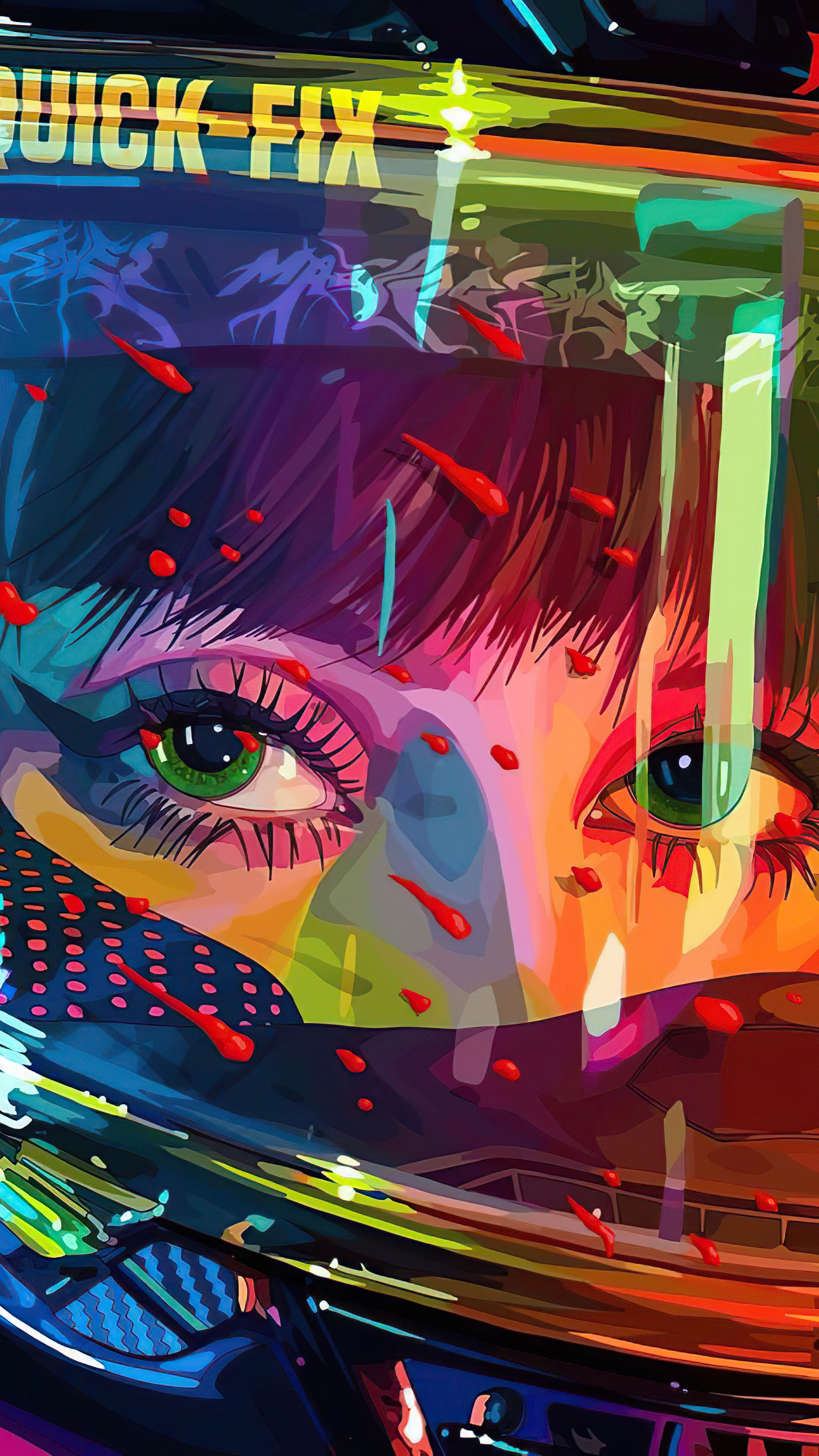 Cyberpunk artwork with a woman in a helmet HD Phone Wallpaper