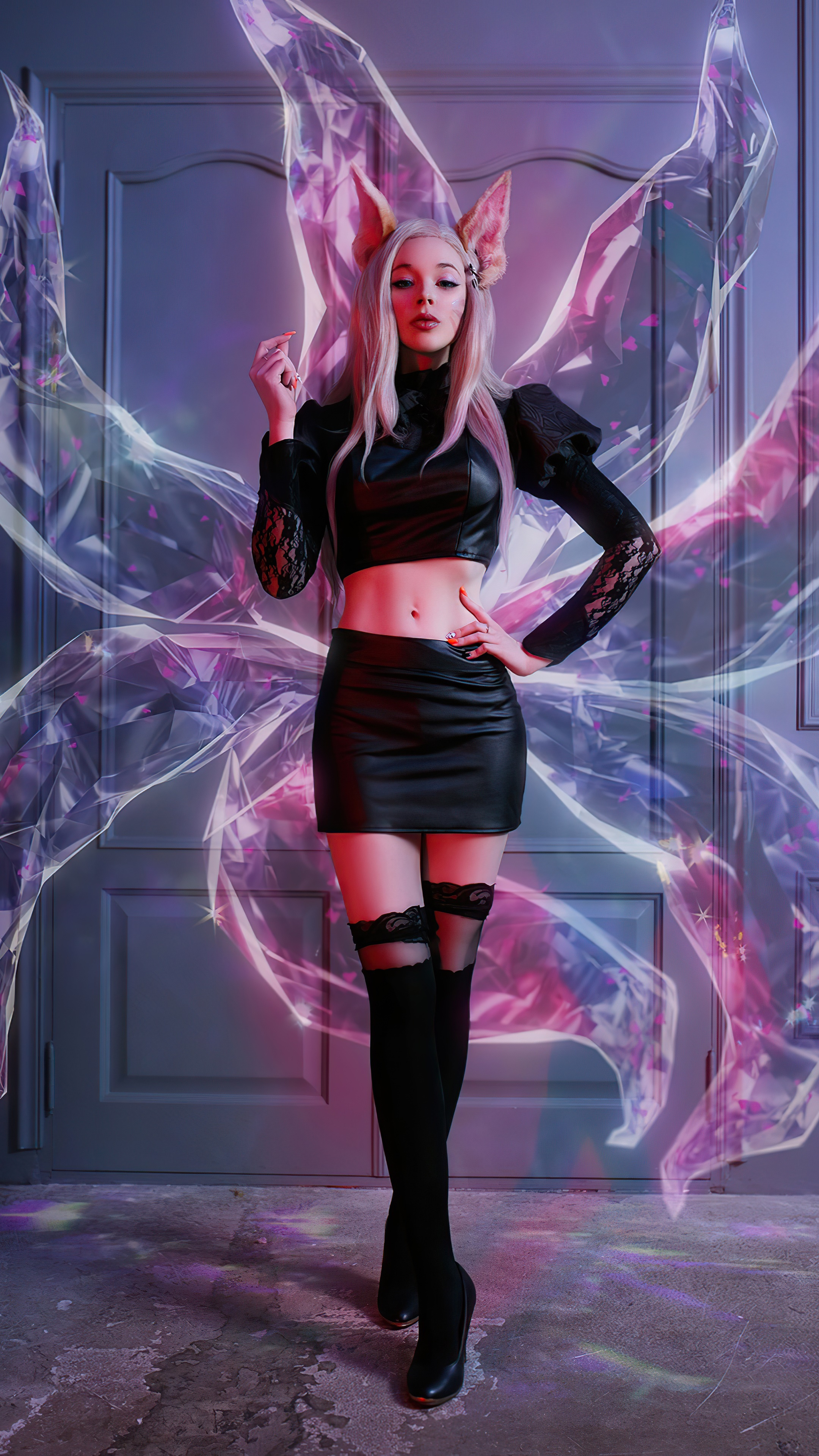 Ahri from League of Legends cosplay with fox ears and tails HD Phone Wallpaper