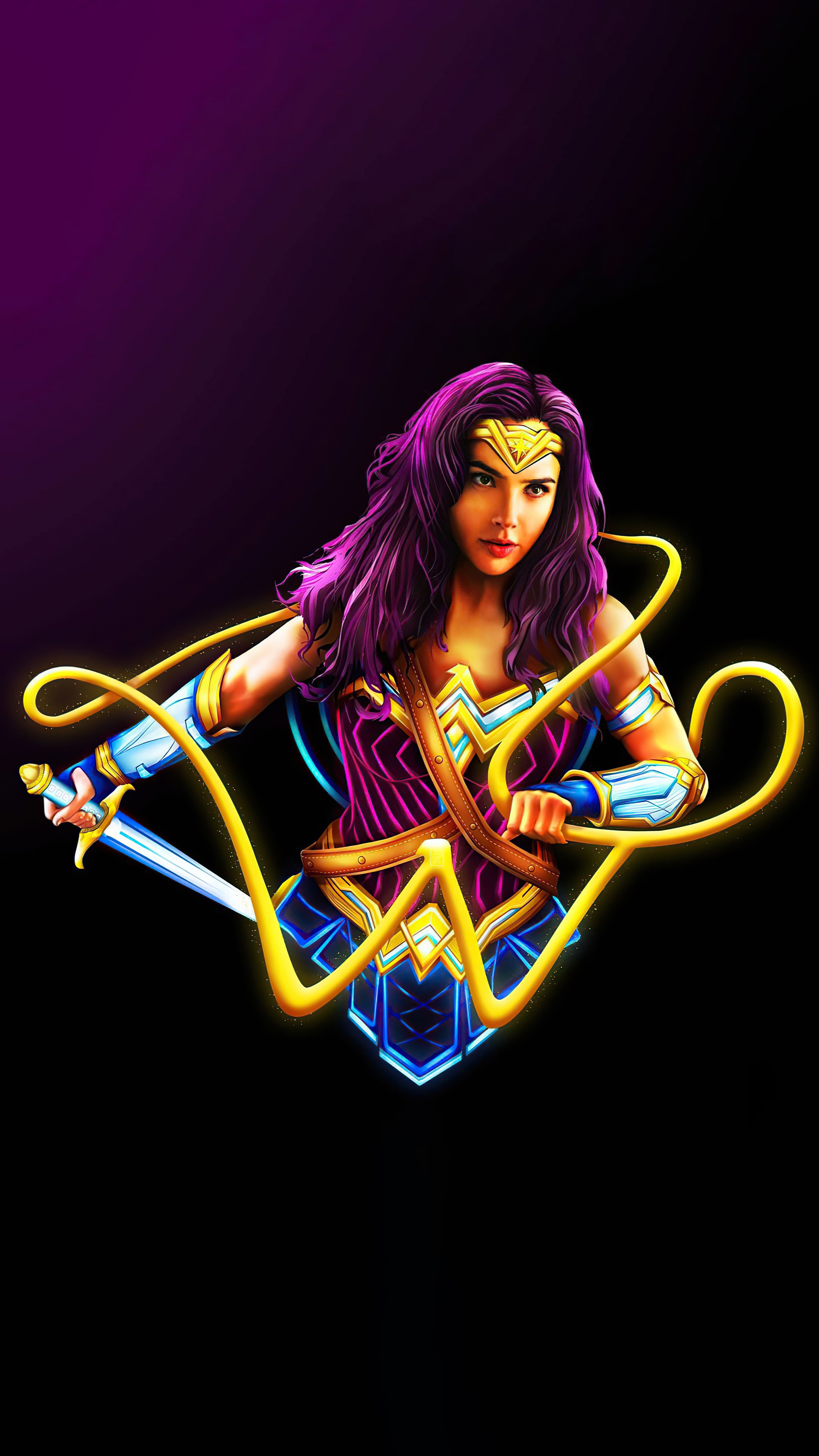Wonder Woman with Lasso and Sword HD Phone Wallpaper