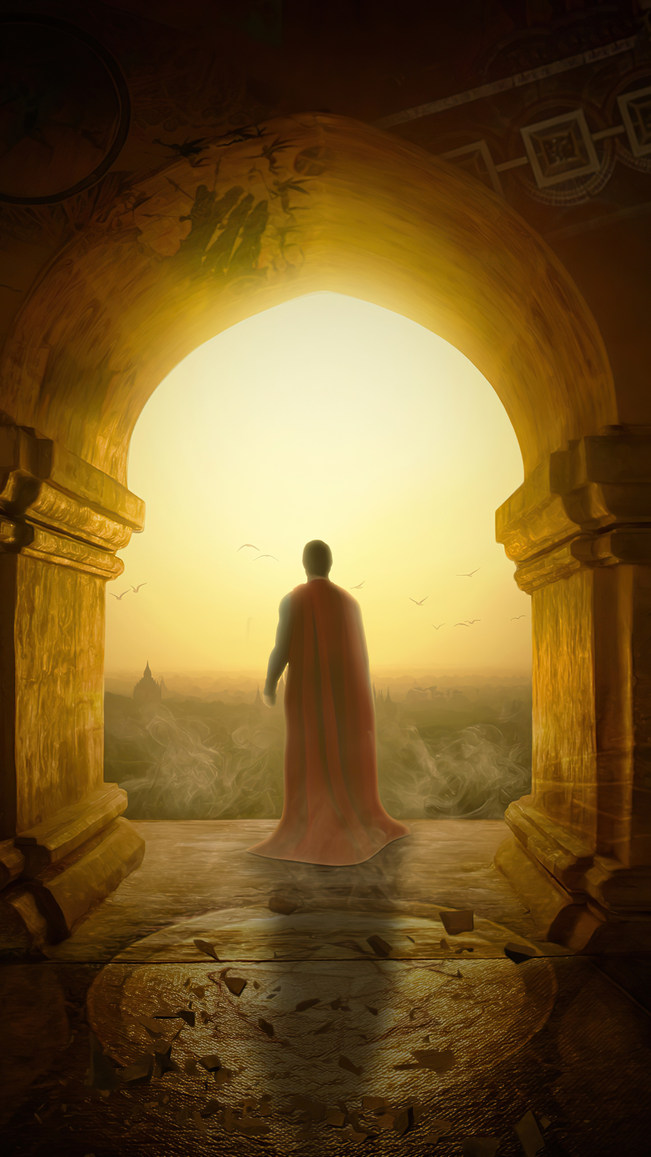 Superman standing in an ancient archway HD Phone Wallpaper
