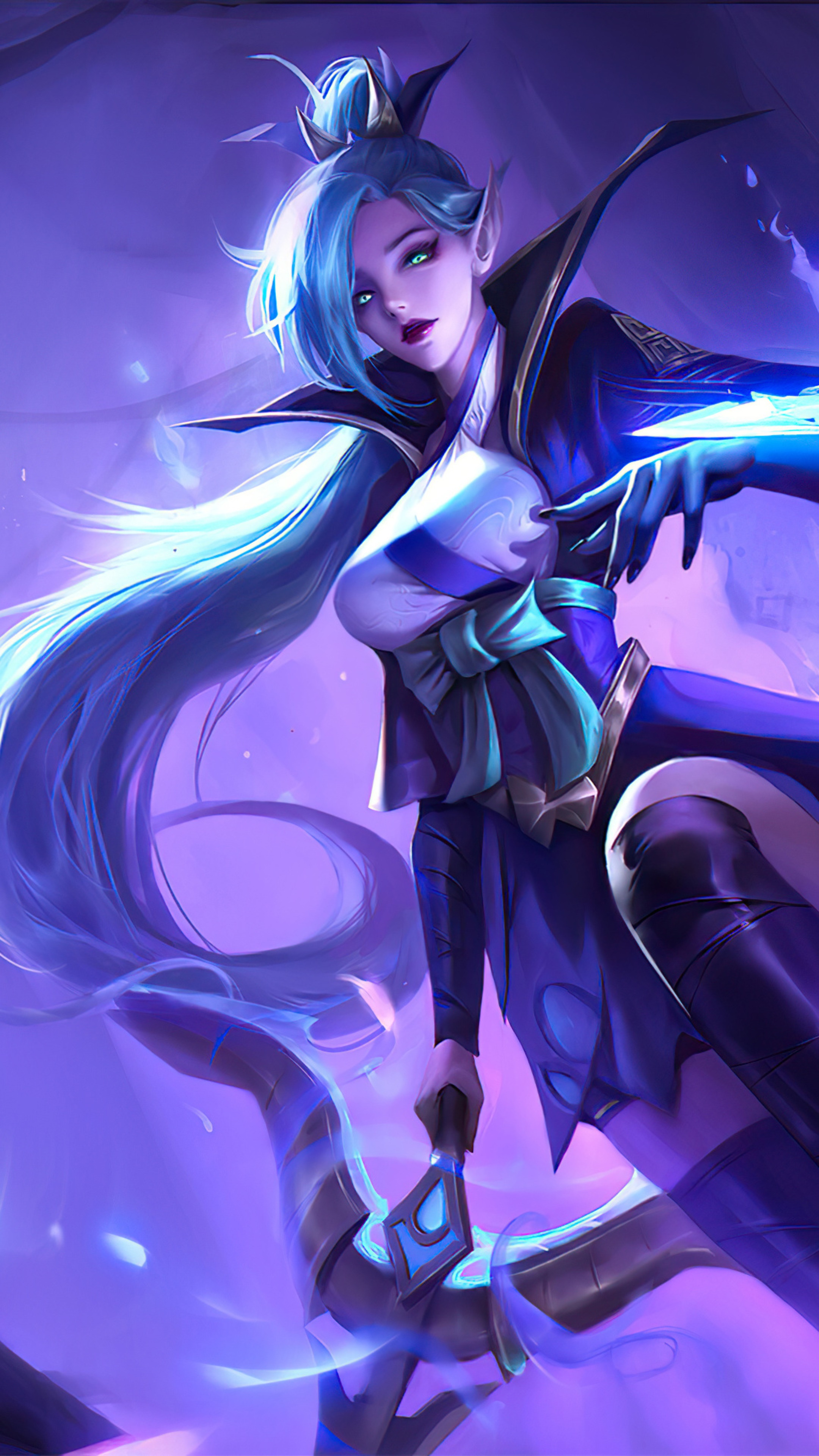 Fantasy warrior with blue hair and bow HD Phone Wallpaper