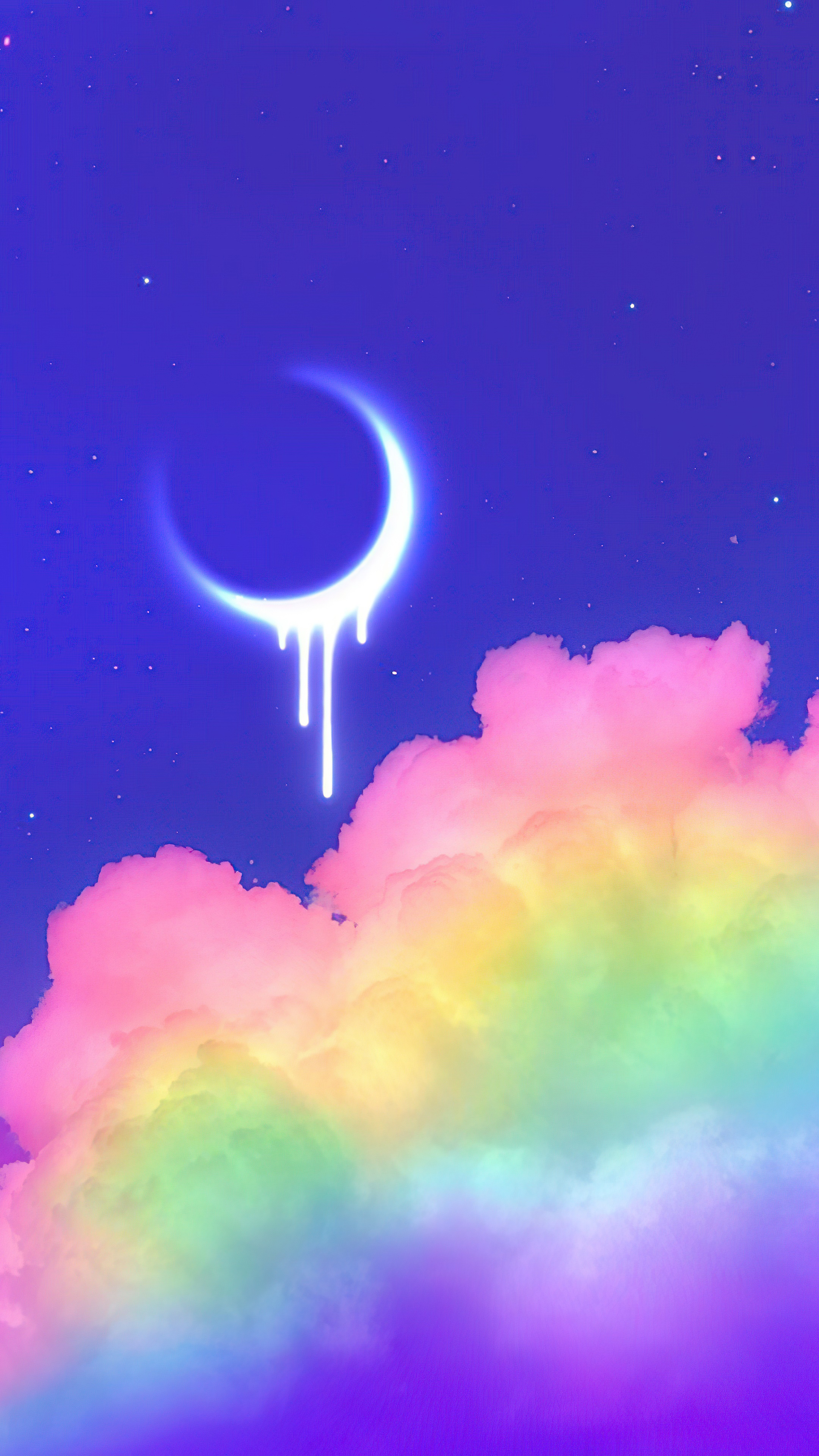Crescent moon dripping over rainbow clouds HD Phone Wallpaper