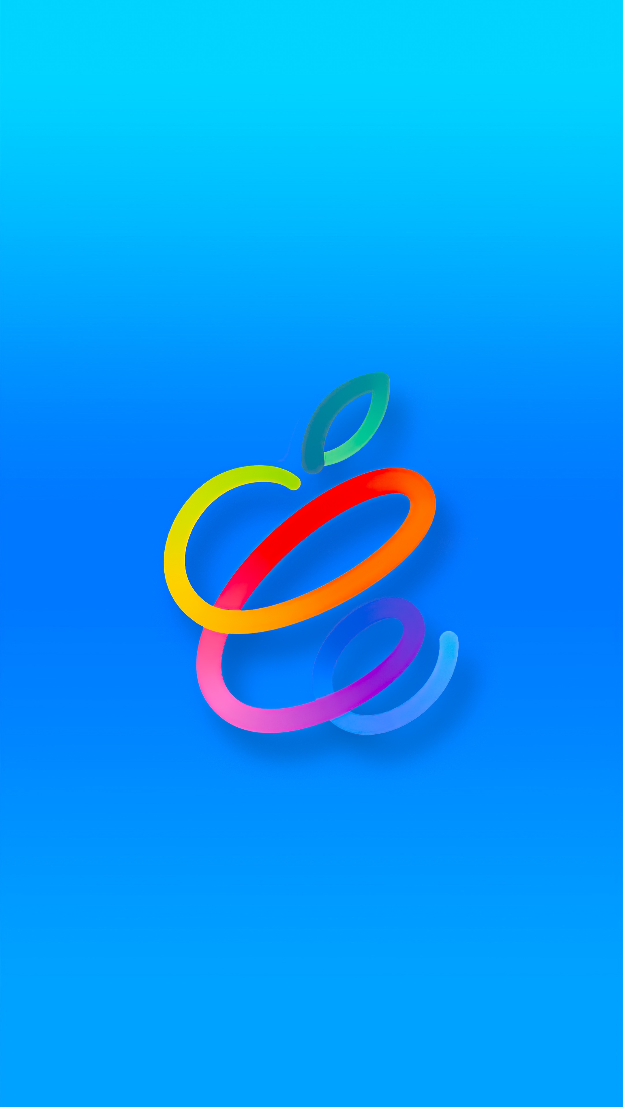 Colorful Apple Logo on Blue Background HD Phone Wallpaper