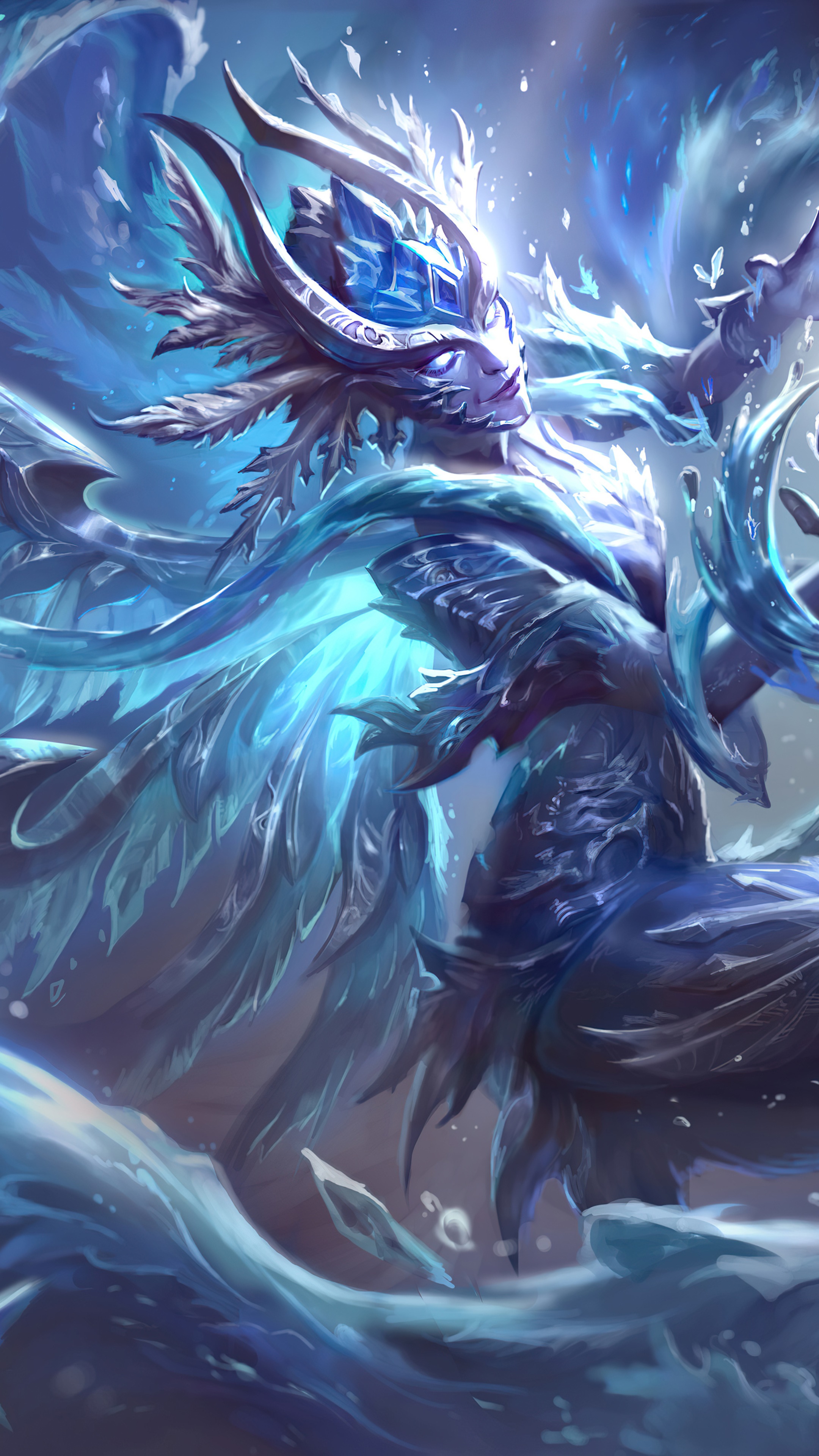 An ice dragon-like creature with blue accents HD Phone Wallpaper