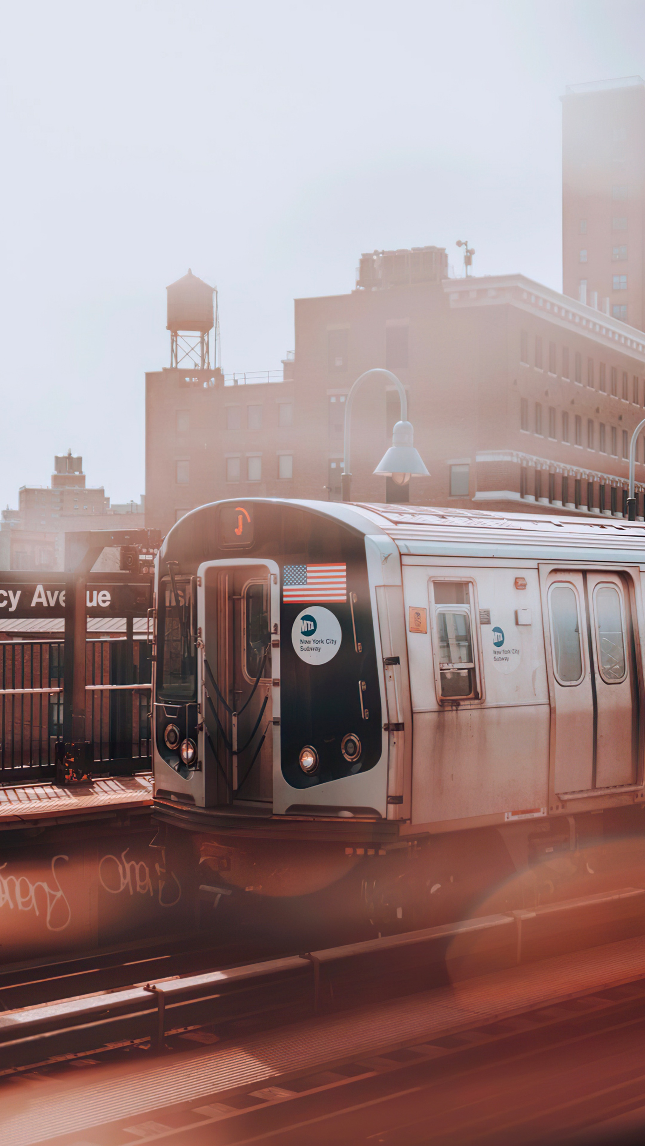 New York City Subway Train at Marcy Avenue Station HD Phone Wallpaper