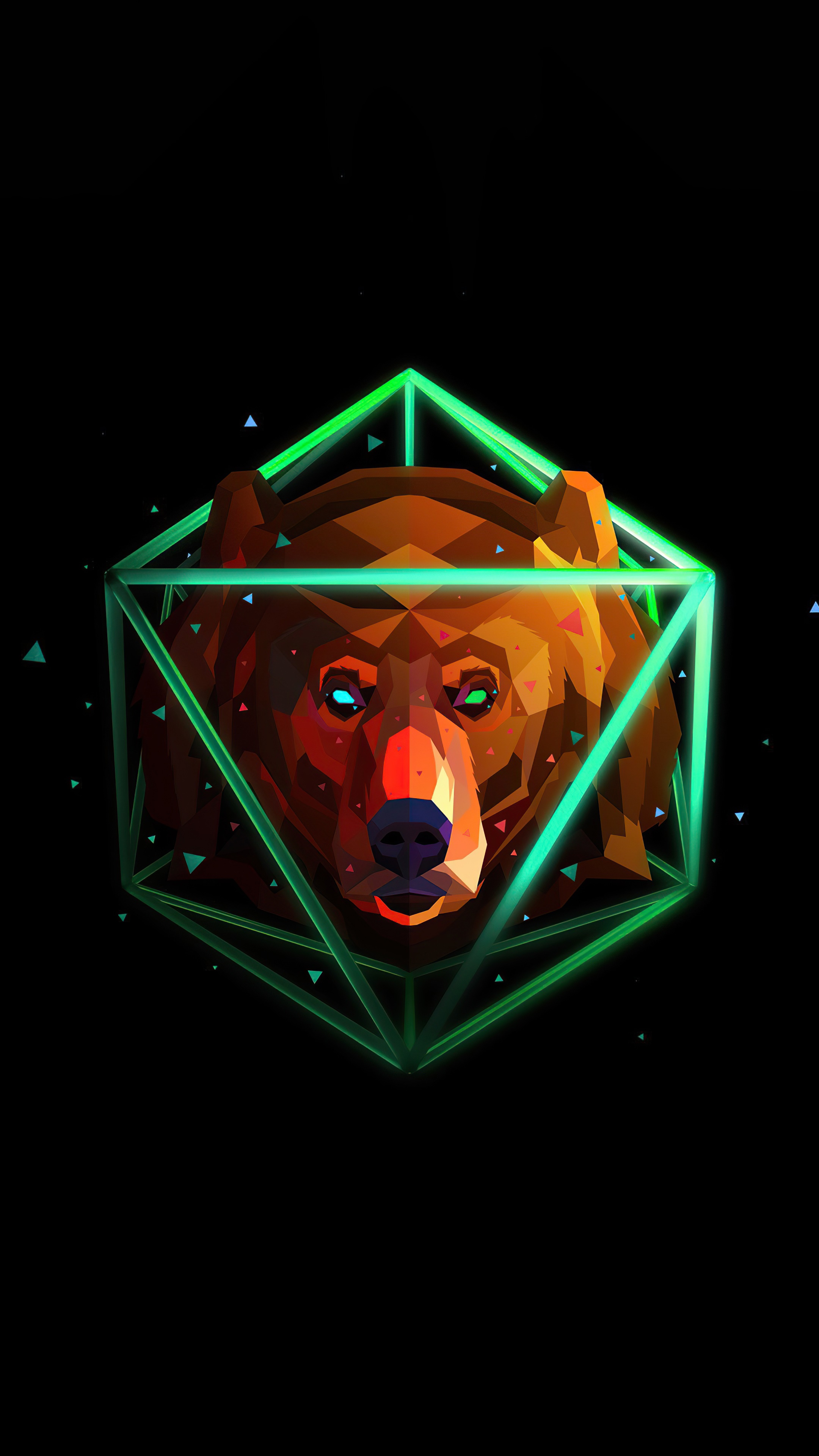 Bear head in geometric cage by Justin Maller HD Phone Wallpaper