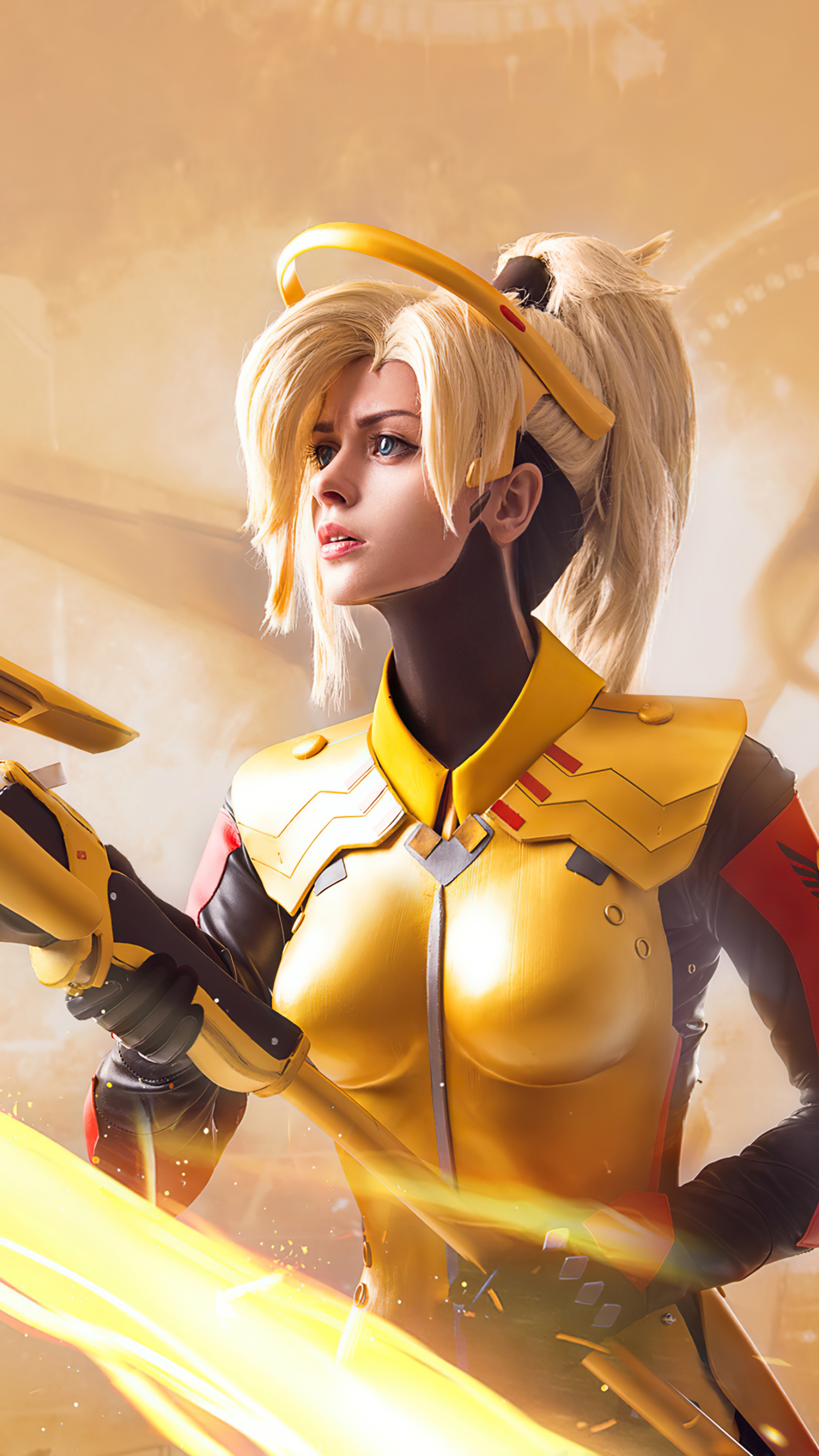Mercy from Overwatch 4K cosplay HD Phone Wallpaper