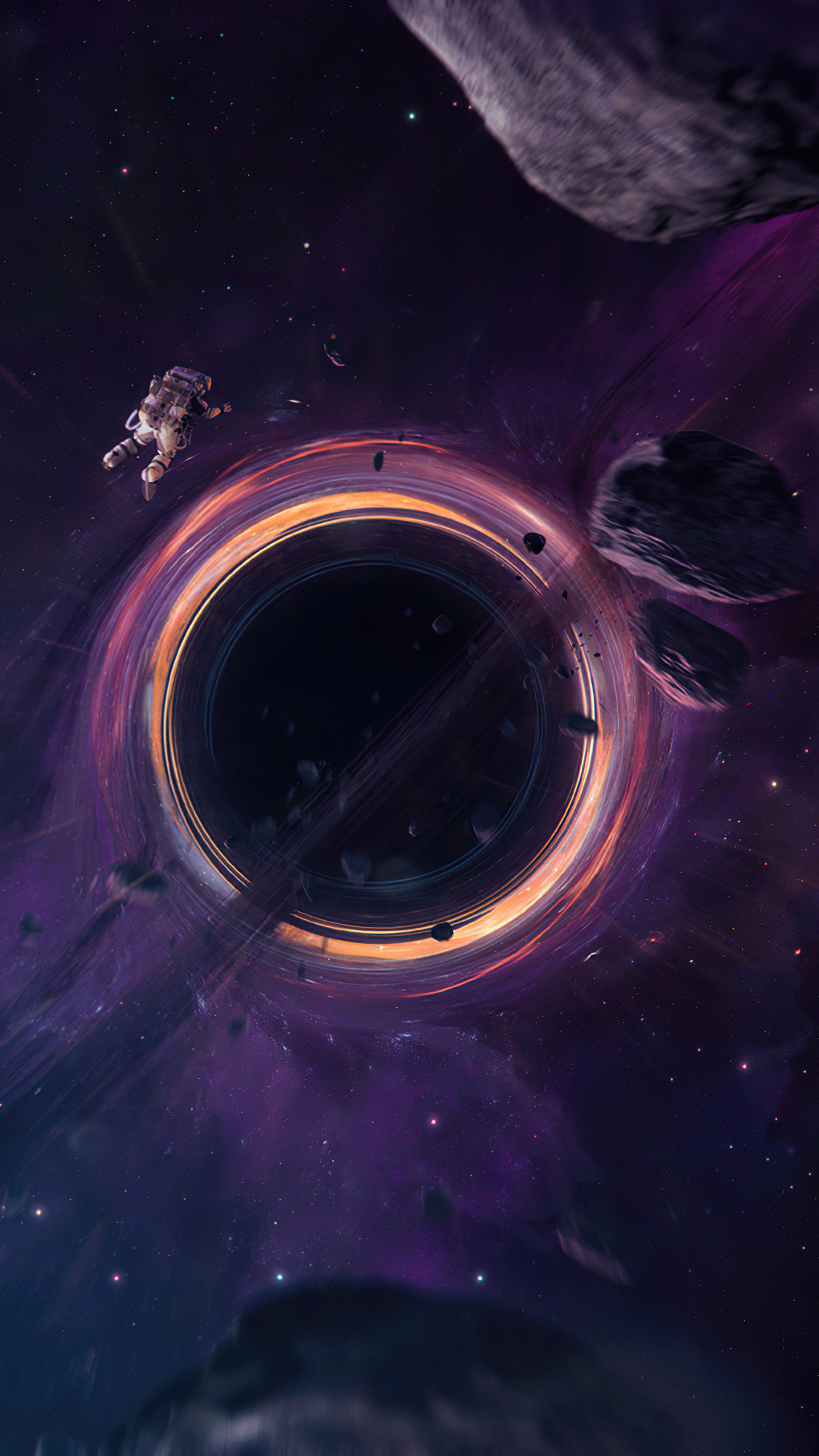 Astronaut near a black hole with accretion disk HD Phone Wallpaper