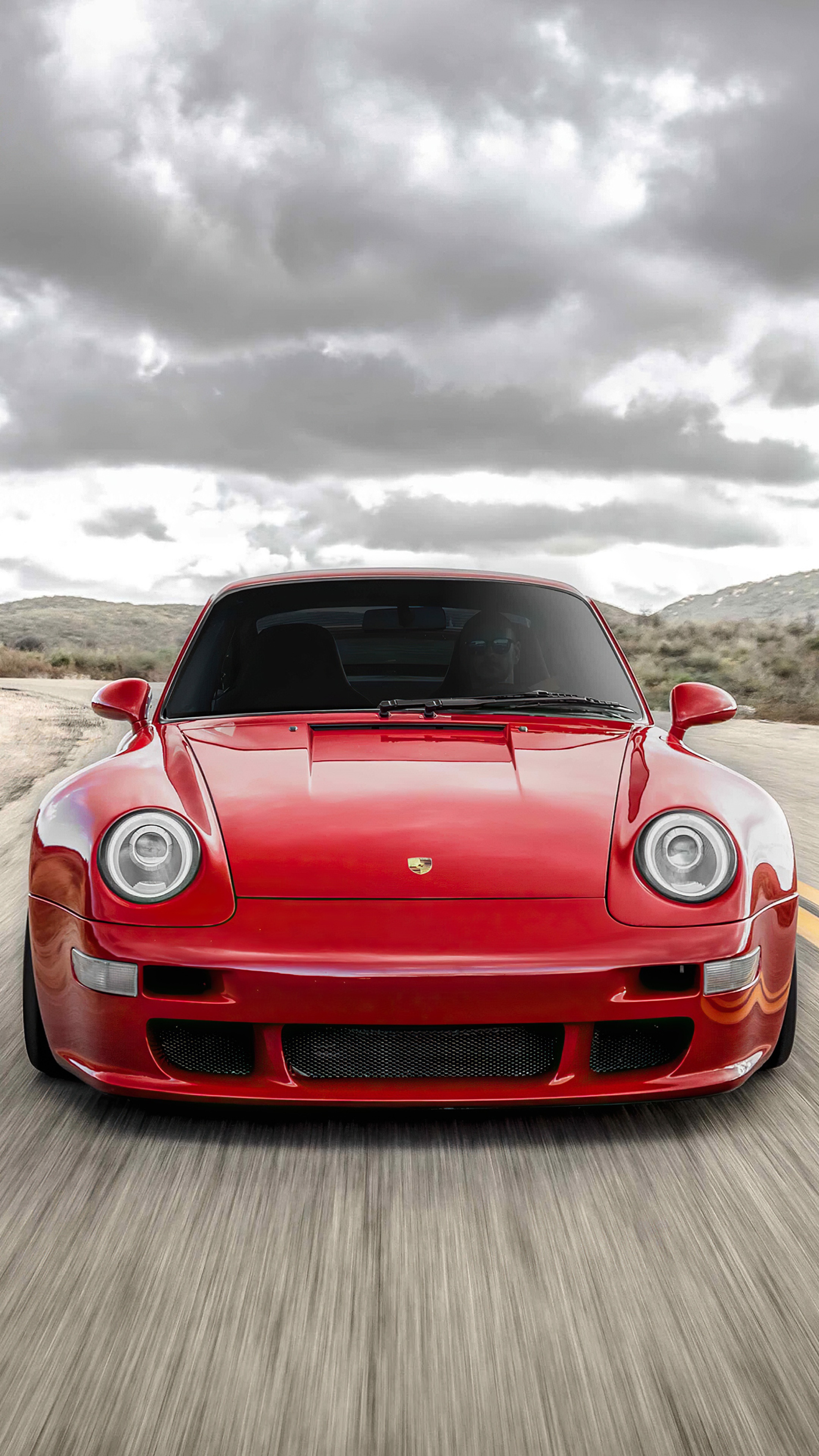 Red Porsche 911 driving on a road HD Phone Wallpaper