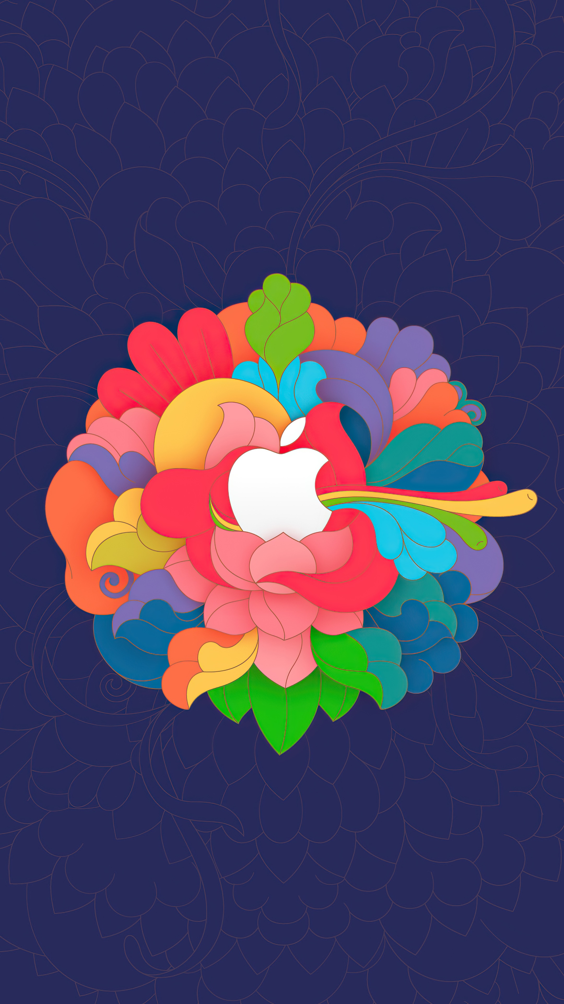 Apple logo with colorful floral design HD Phone Wallpaper
