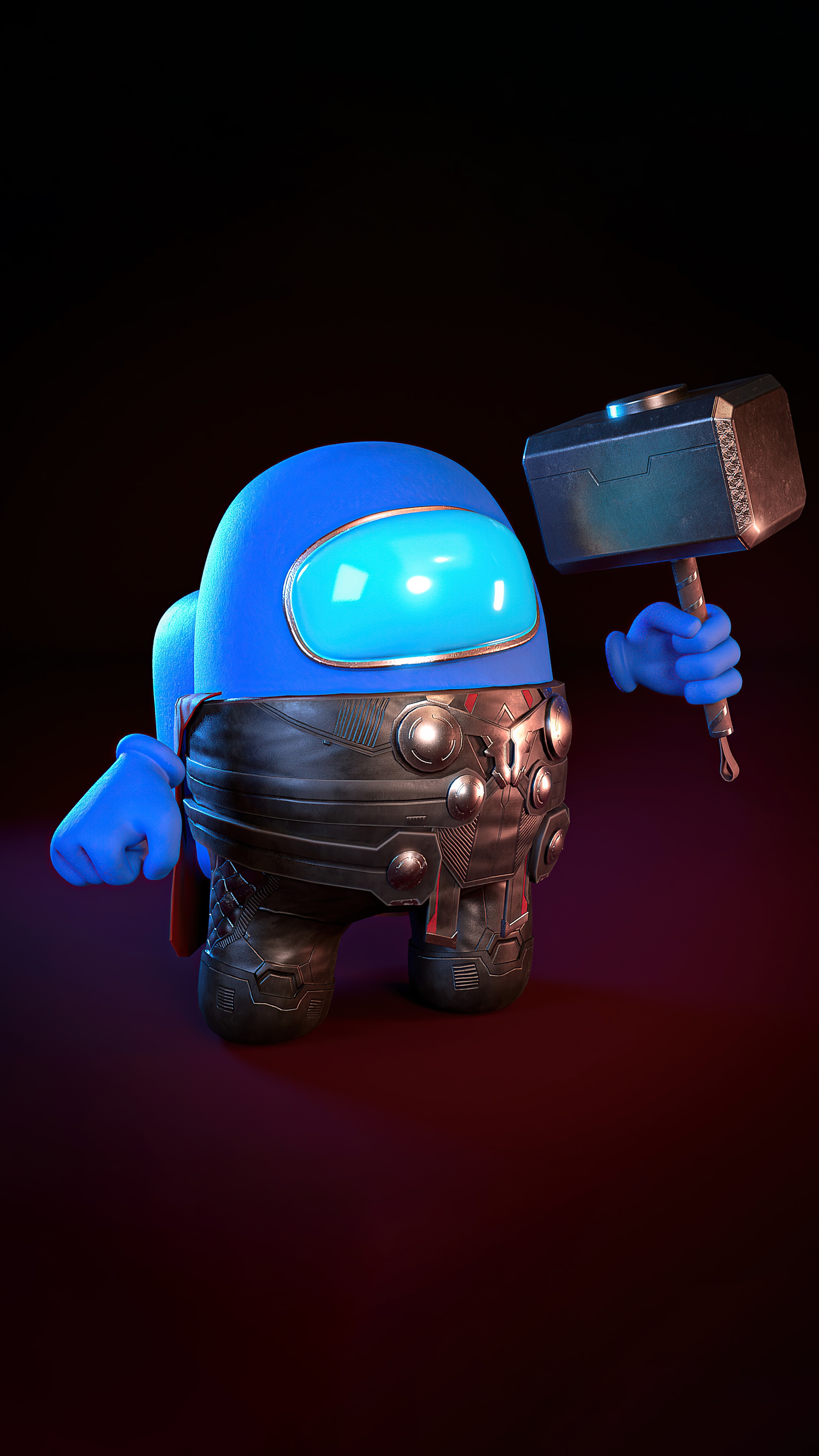 Blue Among Us character as Thor with Mjolnir HD Phone Wallpaper