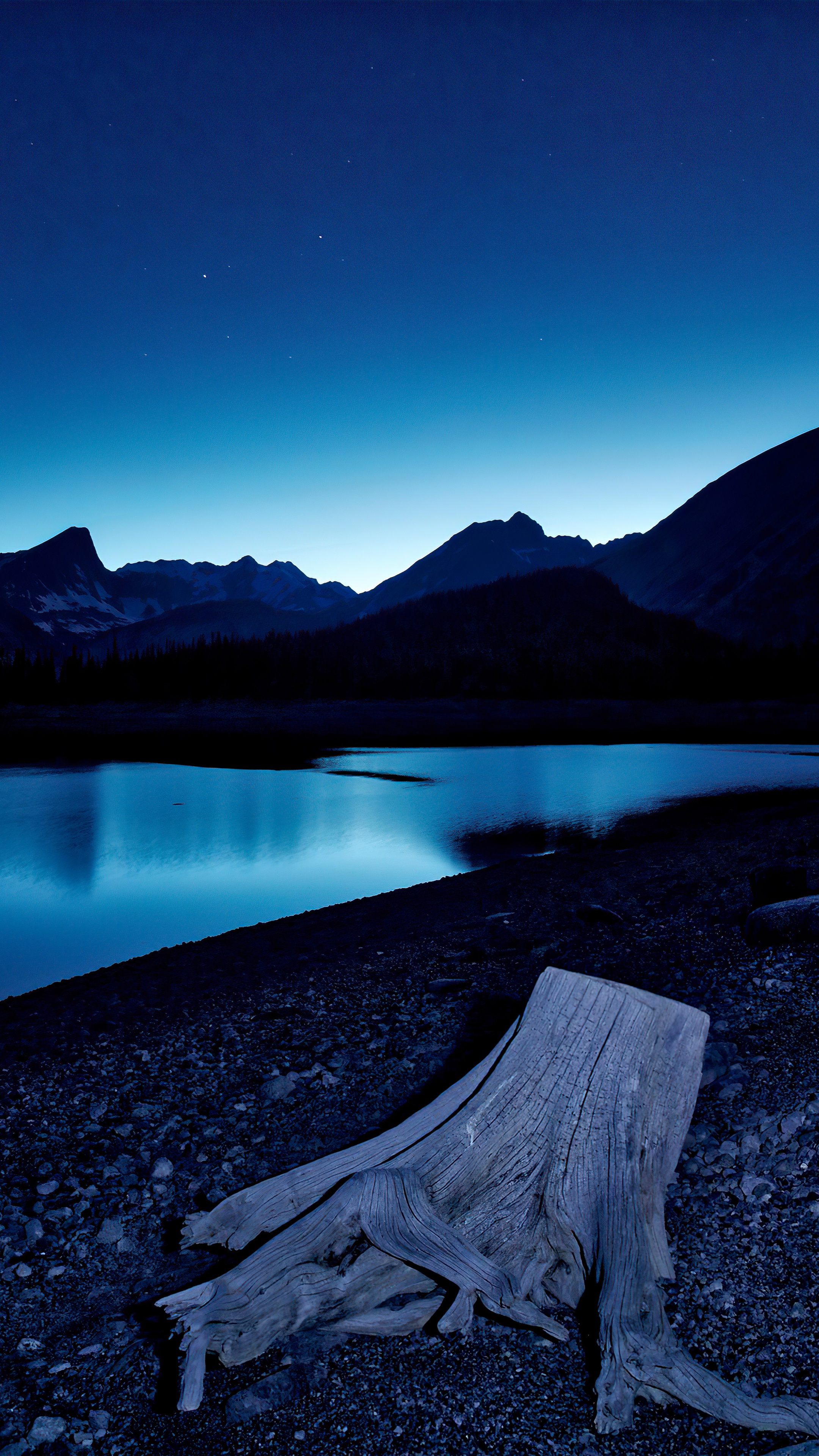 Lake and mountains under a starry night sky HD Phone Wallpaper