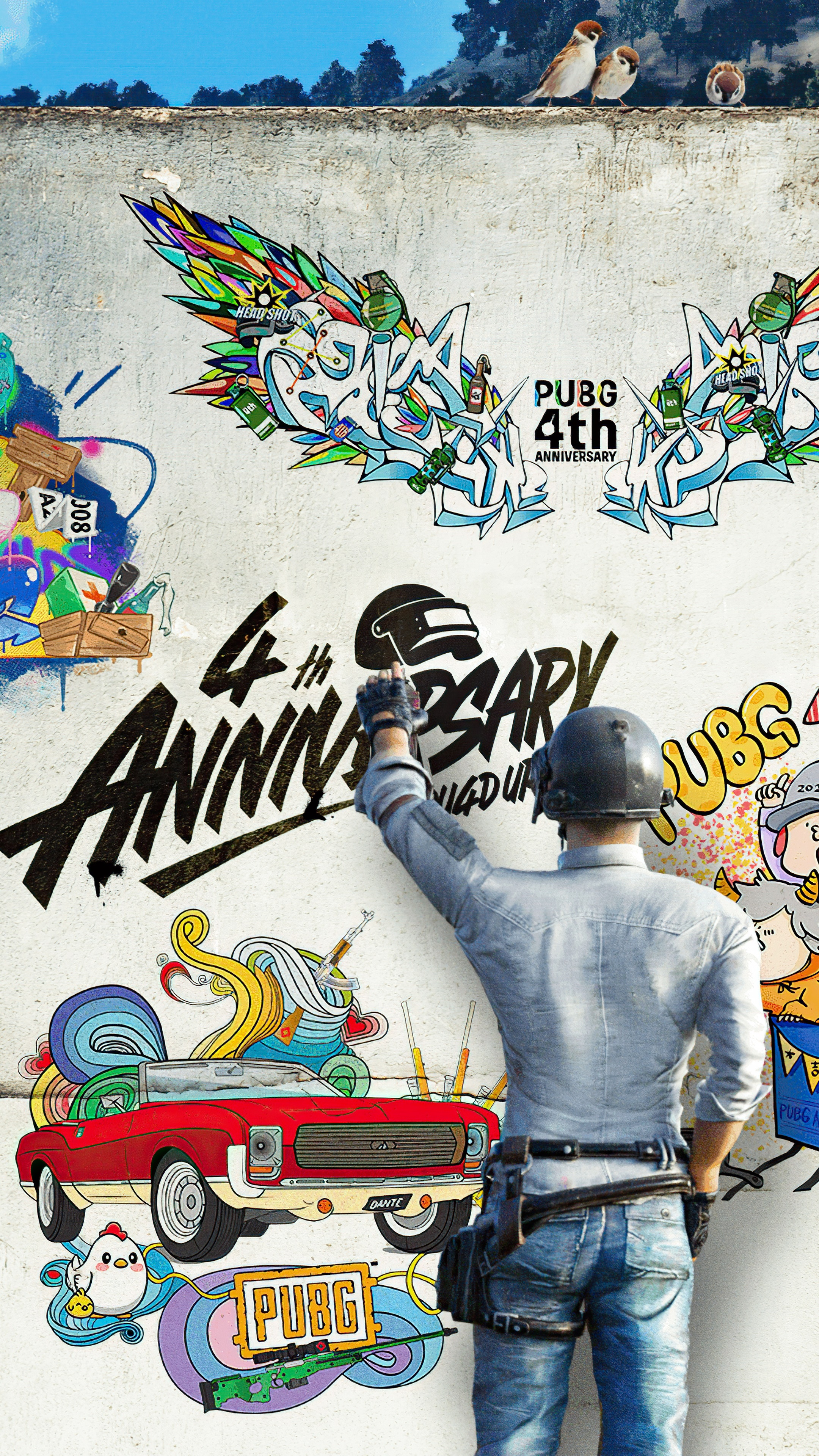 PUBG 4th Anniversary Graffiti Art HD Phone Wallpaper