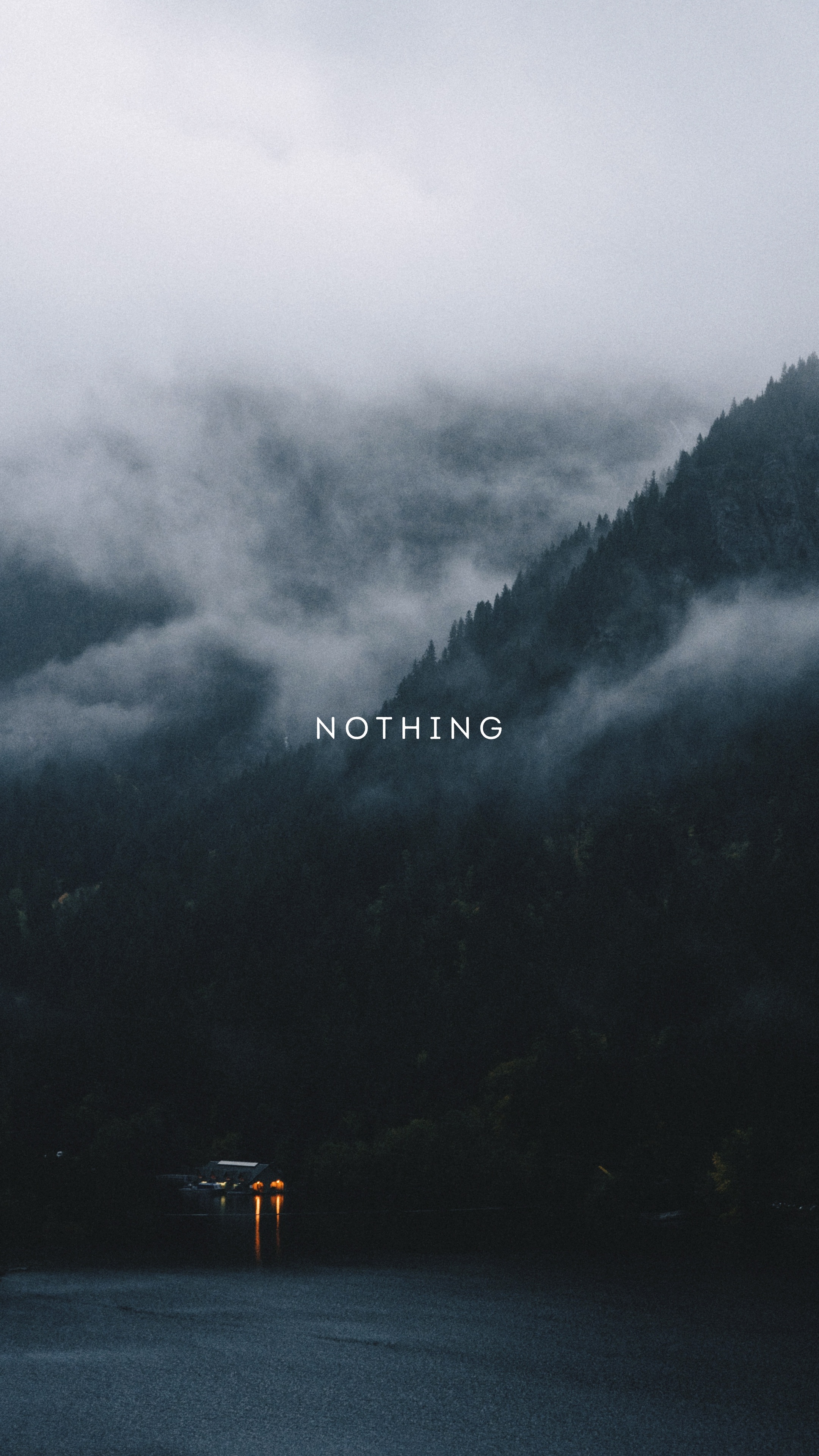 Nothing typography on misty mountains HD Phone Wallpaper
