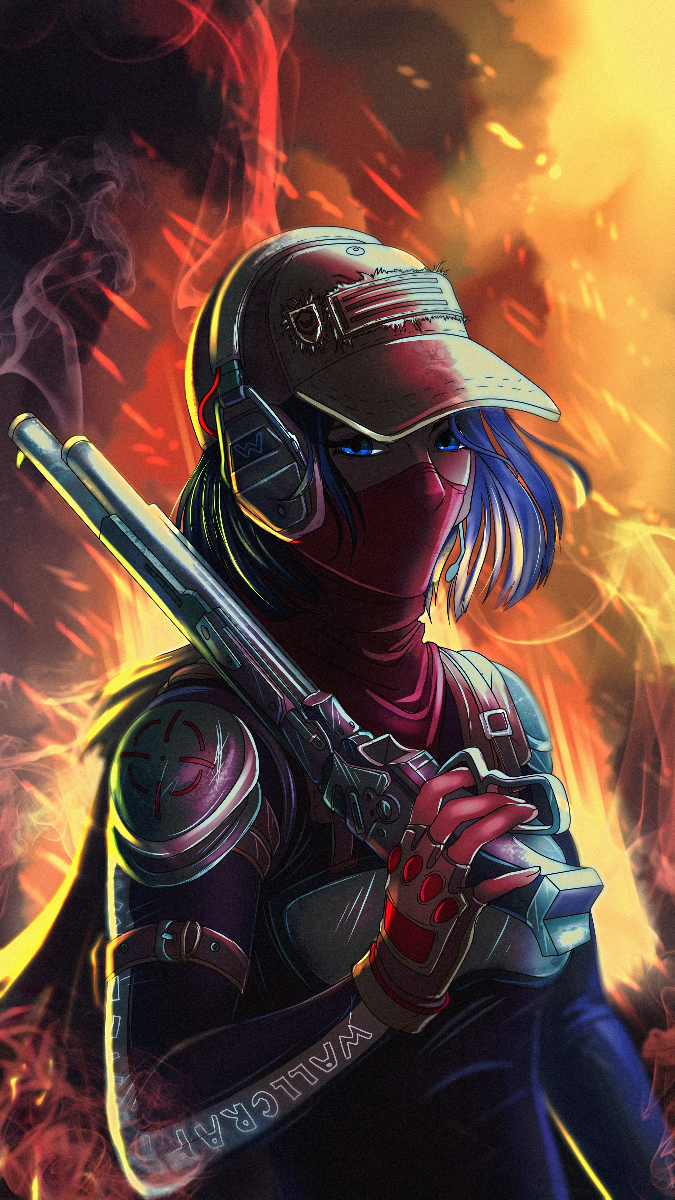 Anime Girl with Shotgun and Cap 4K HD Phone Wallpaper