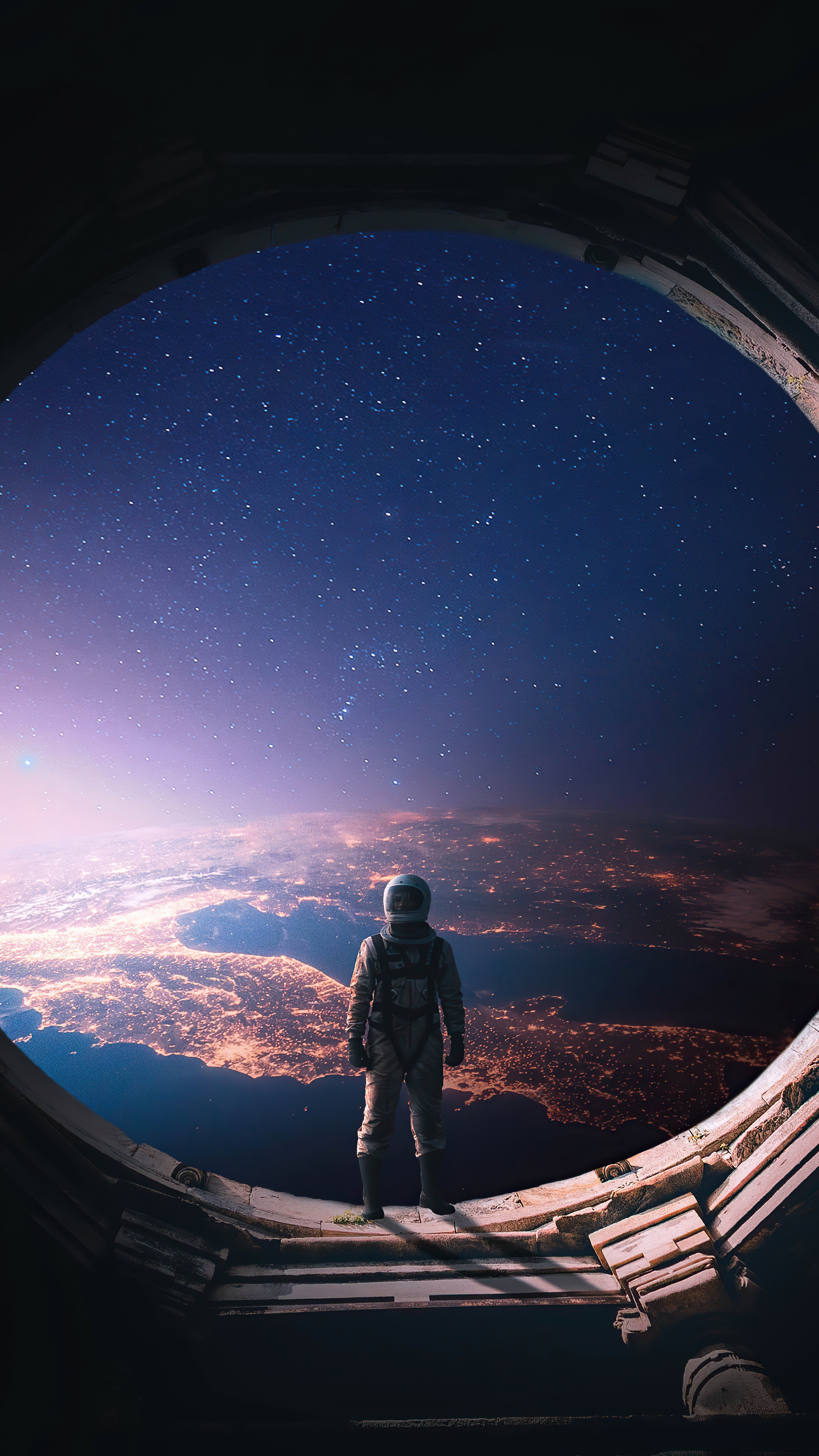 Astronaut looking at Earth from space HD Phone Wallpaper