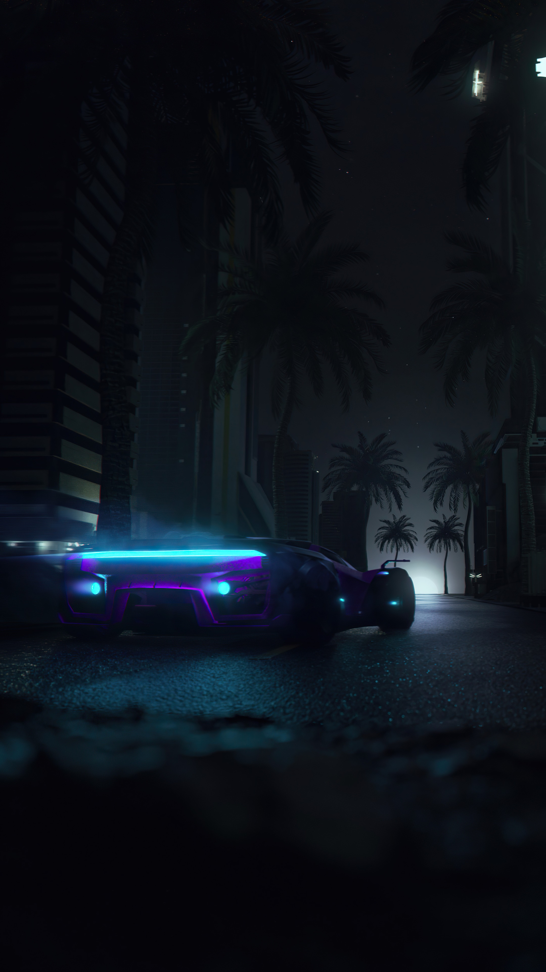 Neon Synthwave Car Artwork HD Phone Wallpaper