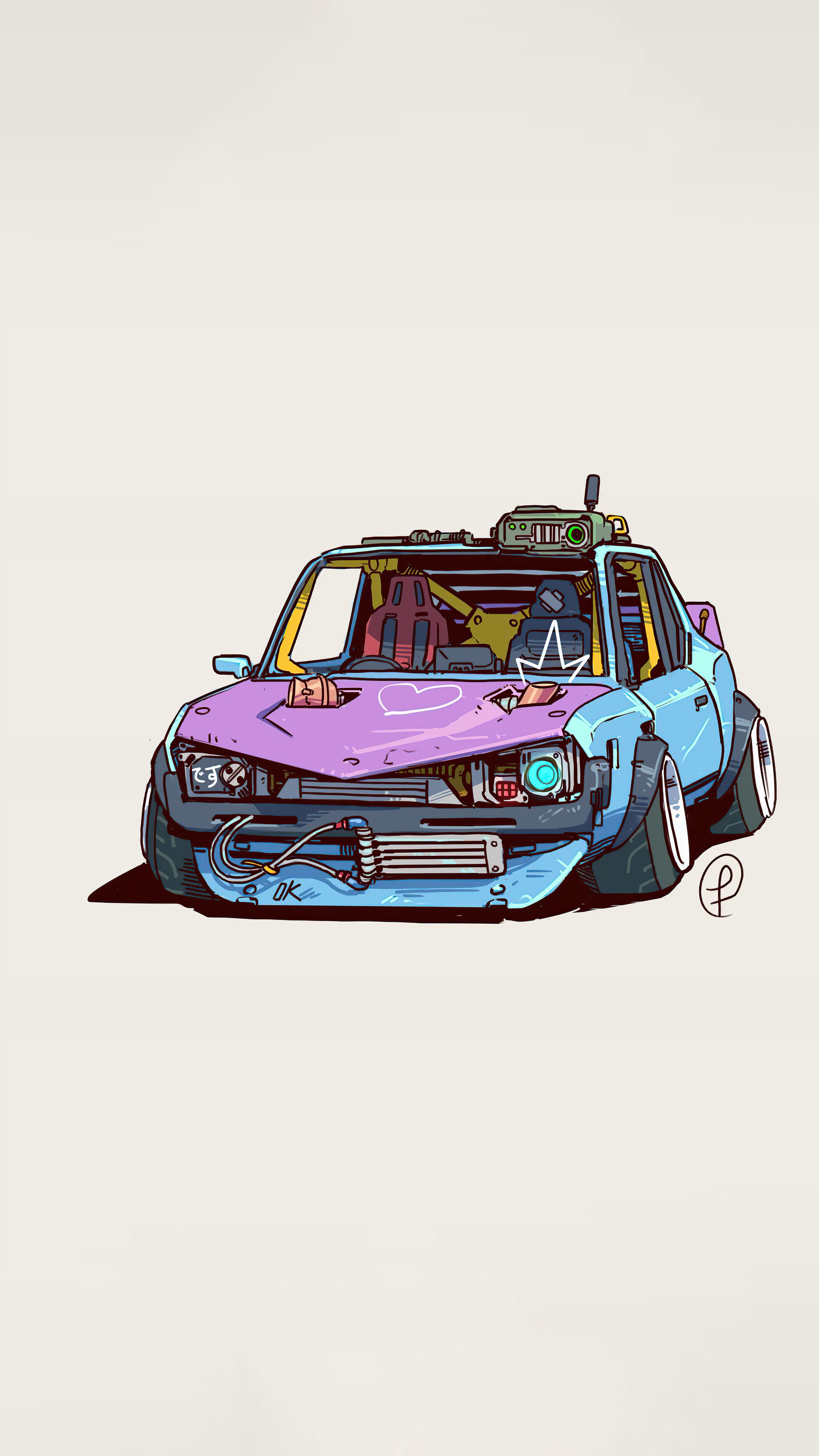 Stylized cyberpunk car artwork HD Phone Wallpaper