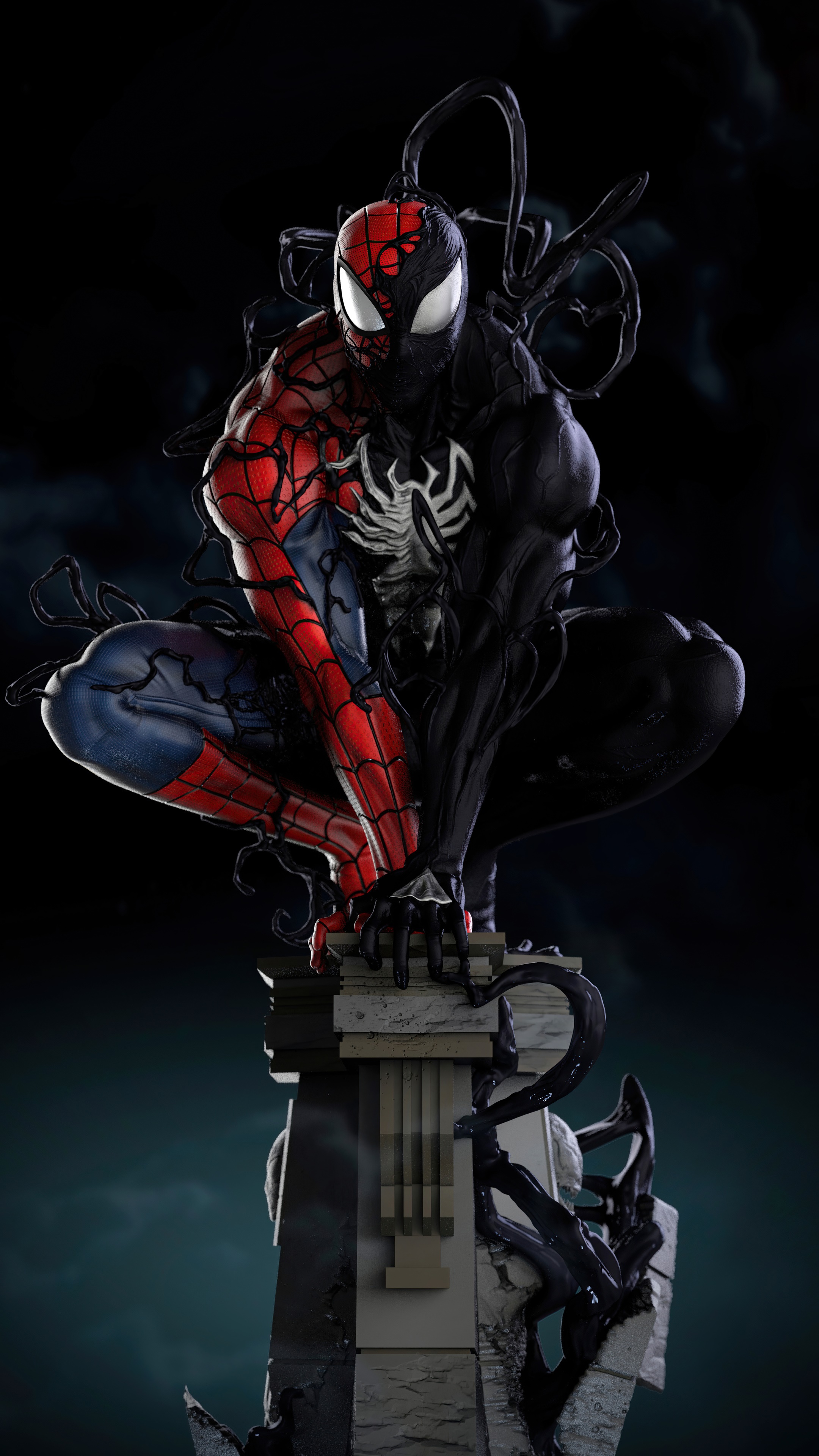 Spider-Man and Venom Hybrid Statue HD Phone Wallpaper