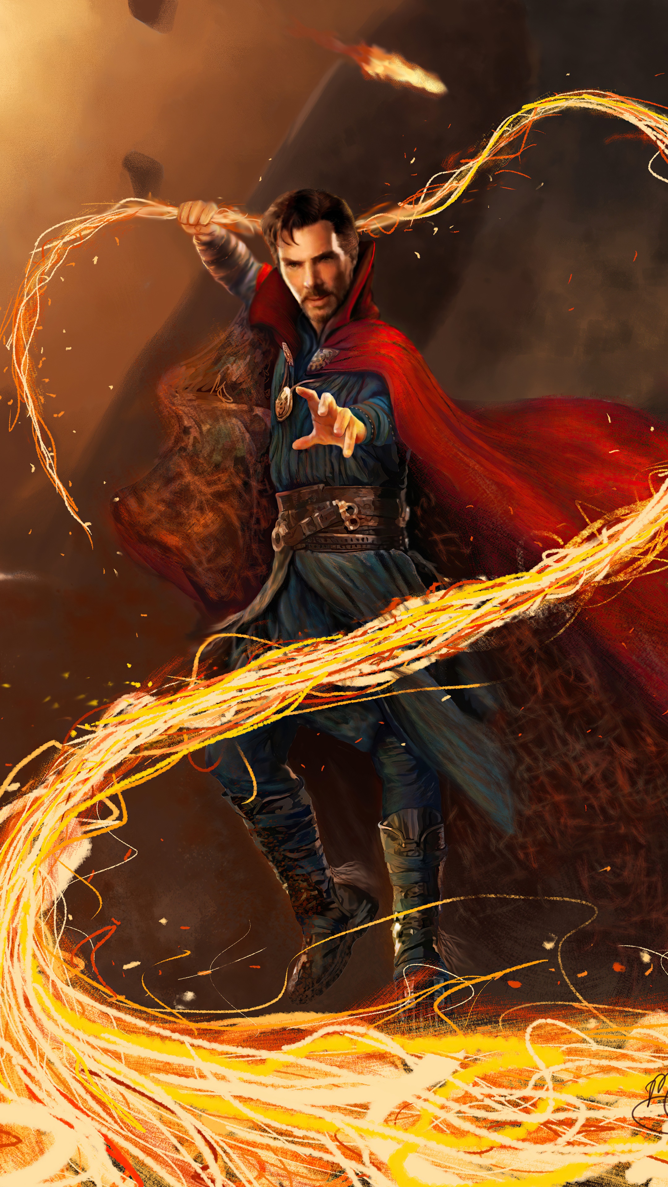 Doctor Strange casting spells with magical energy HD Phone Wallpaper