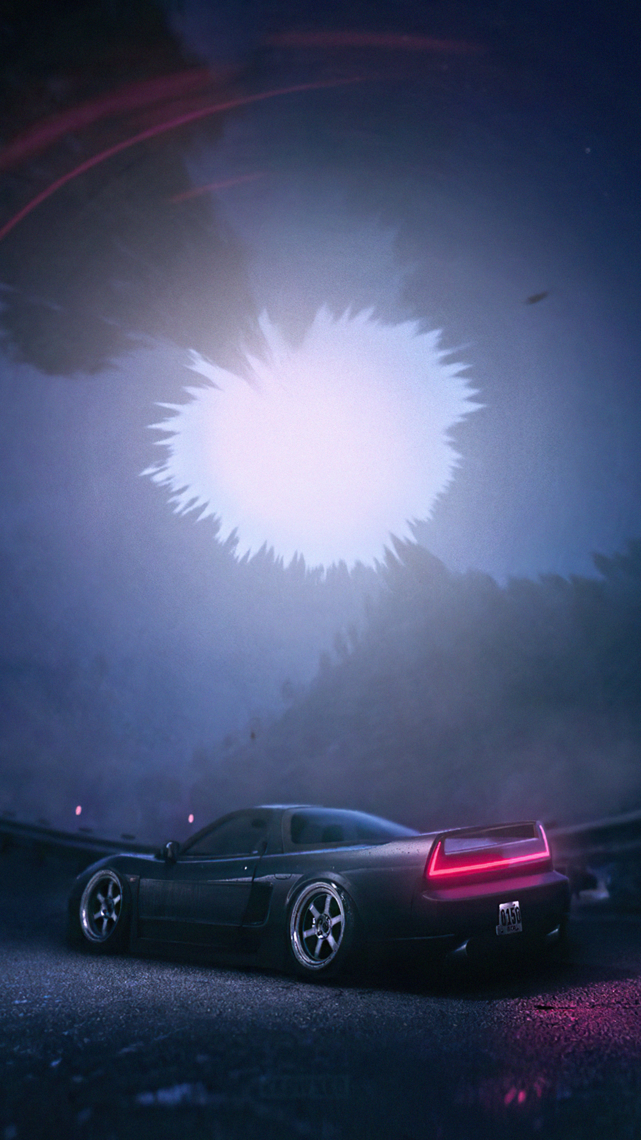 Acura NSX in a dark, foggy environment HD Phone Wallpaper