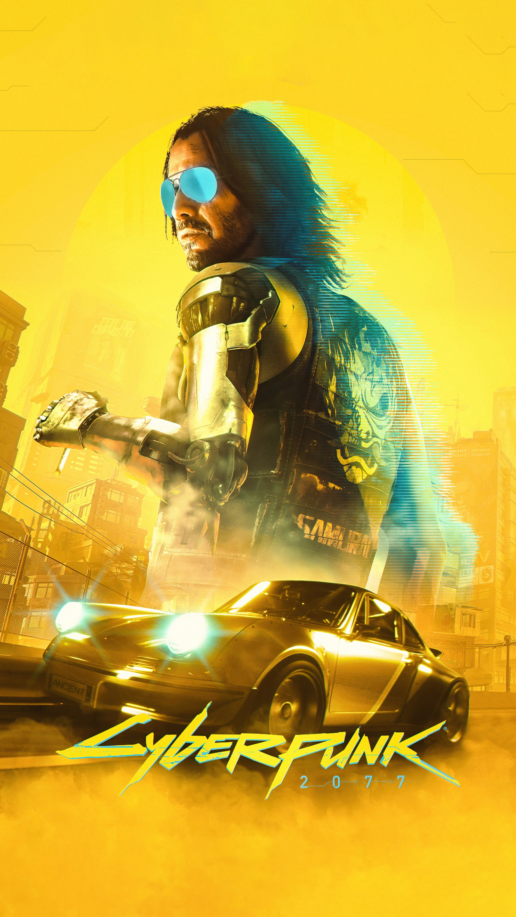 Johnny Silverhand from Cyberpunk 2077 with a car HD Phone Wallpaper