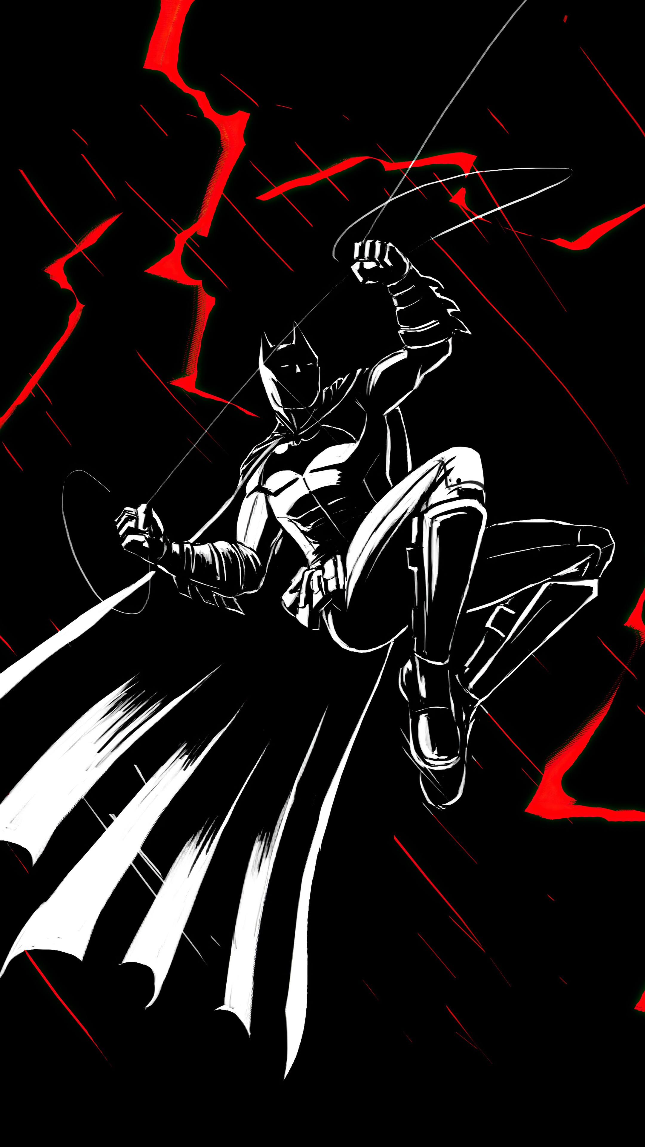 Batman artwork with red lightning HD Phone Wallpaper