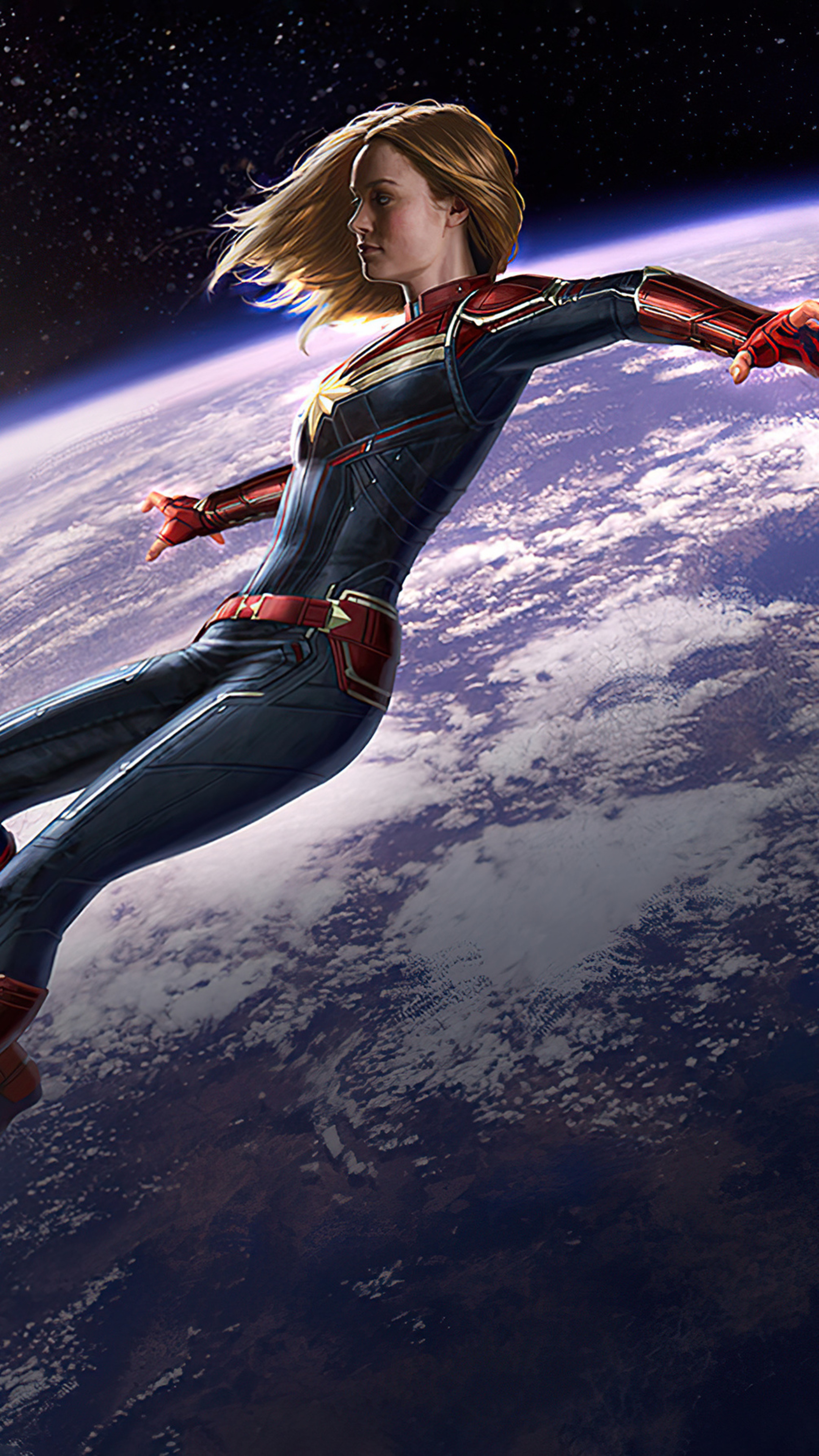 Captain Marvel in Space above Earth 4K HD Phone Wallpaper