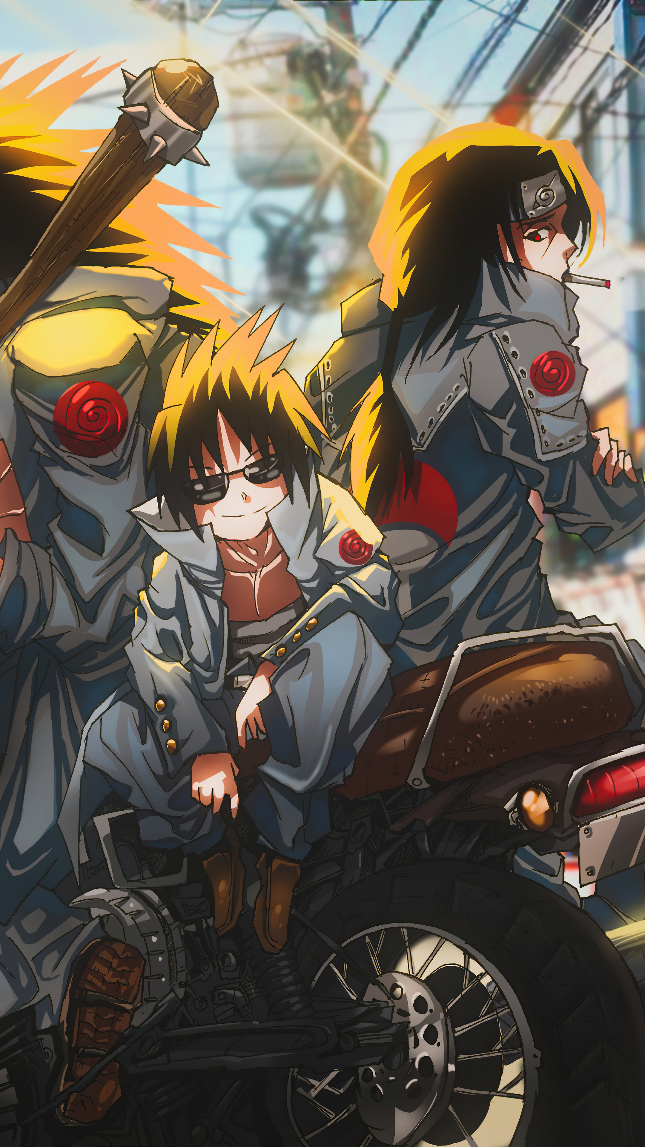 Anime characters on a motorcycle HD Phone Wallpaper