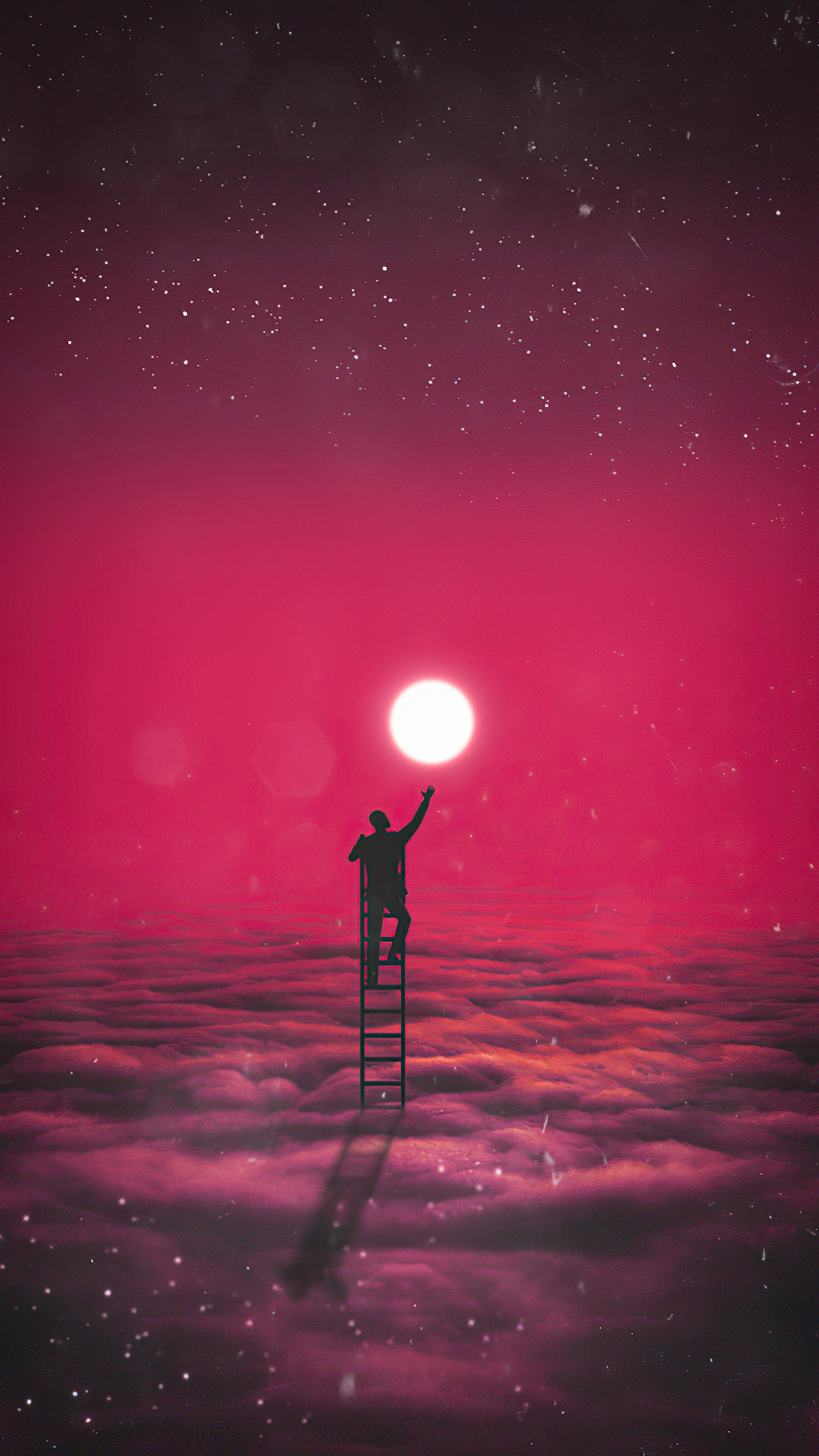 Silhouette reaching for the moon from clouds HD Phone Wallpaper