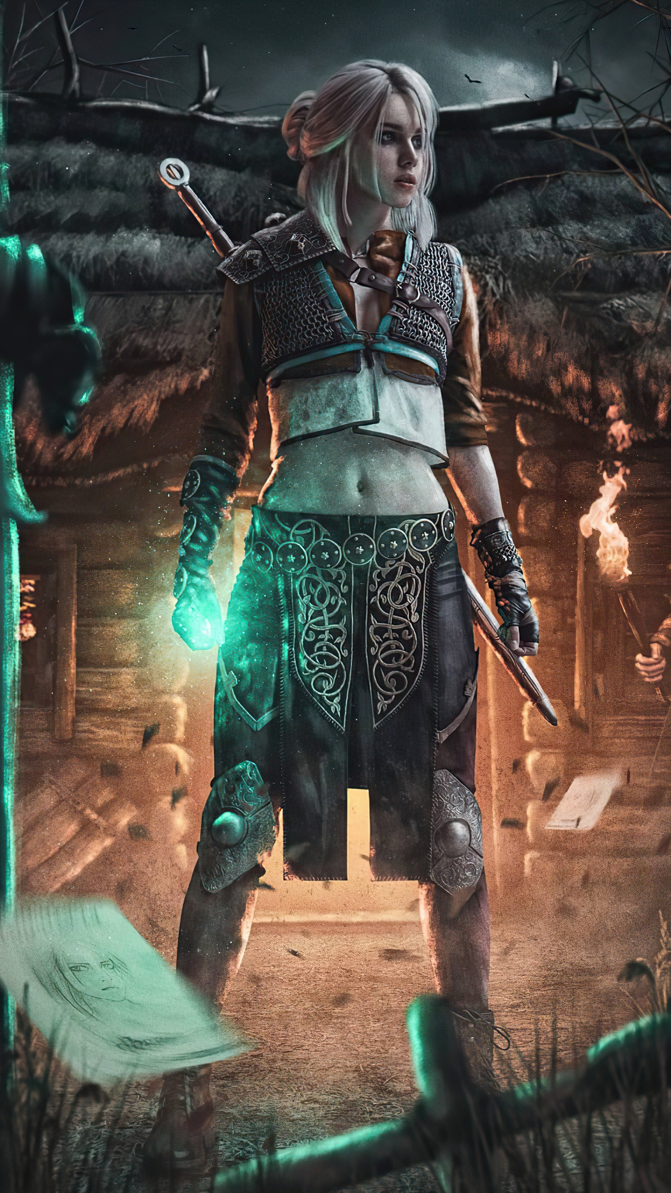 Ciri from The Witcher 3 casting a spell HD Phone Wallpaper