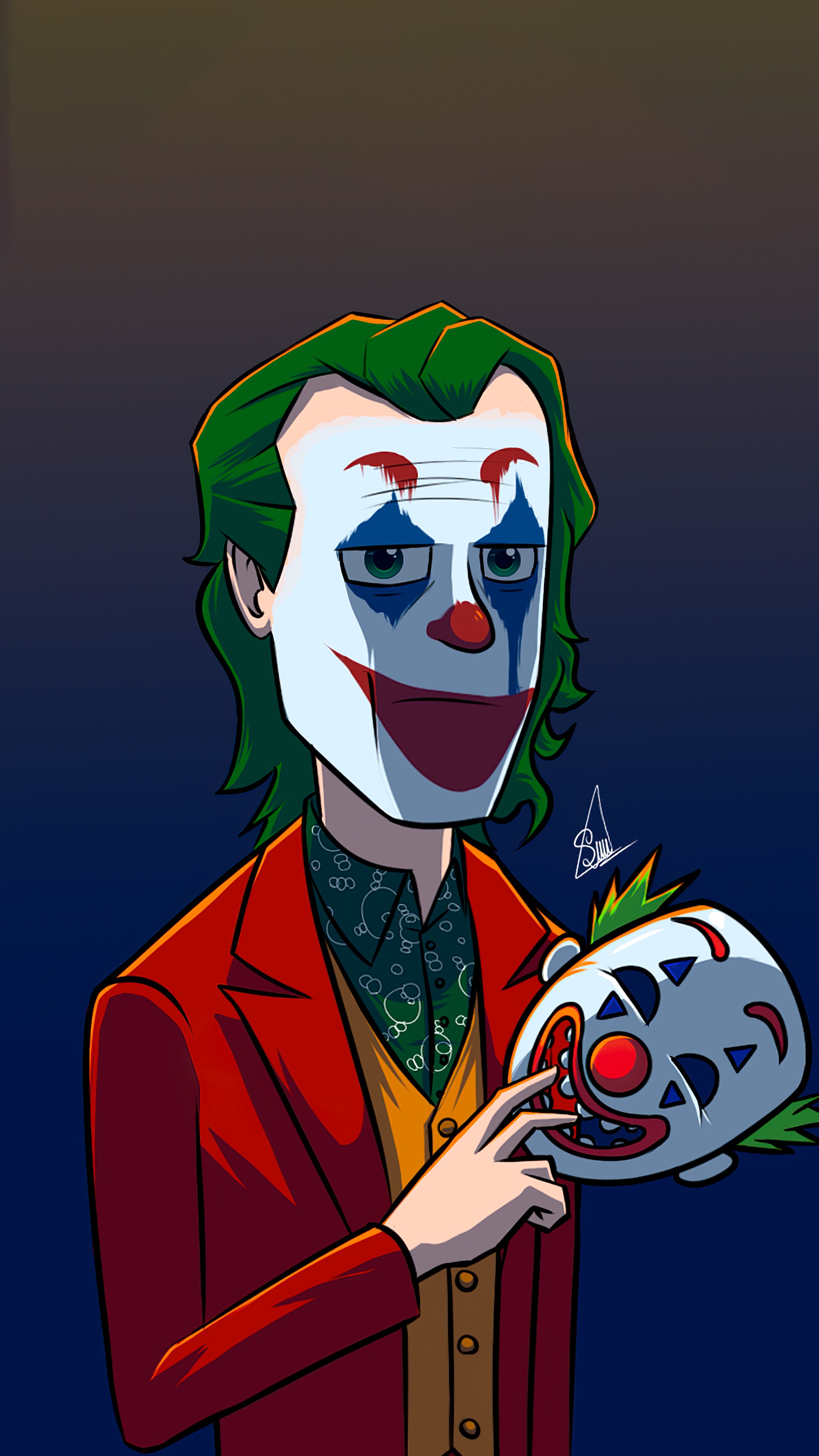 Joker holding a clown mask HD Phone Wallpaper