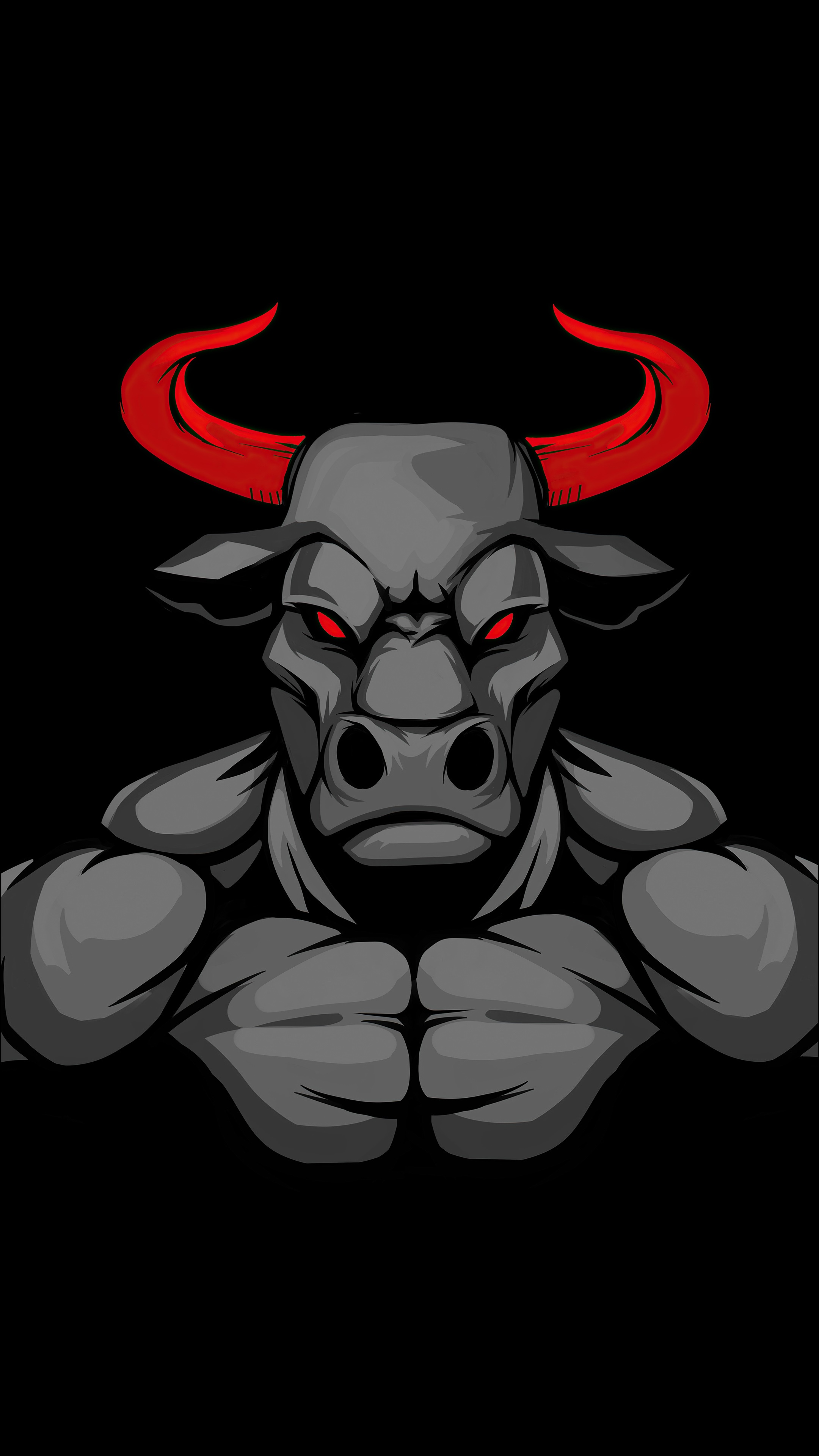 Minimalist Artwork of a Muscular Bull with Red Horns HD Phone Wallpaper