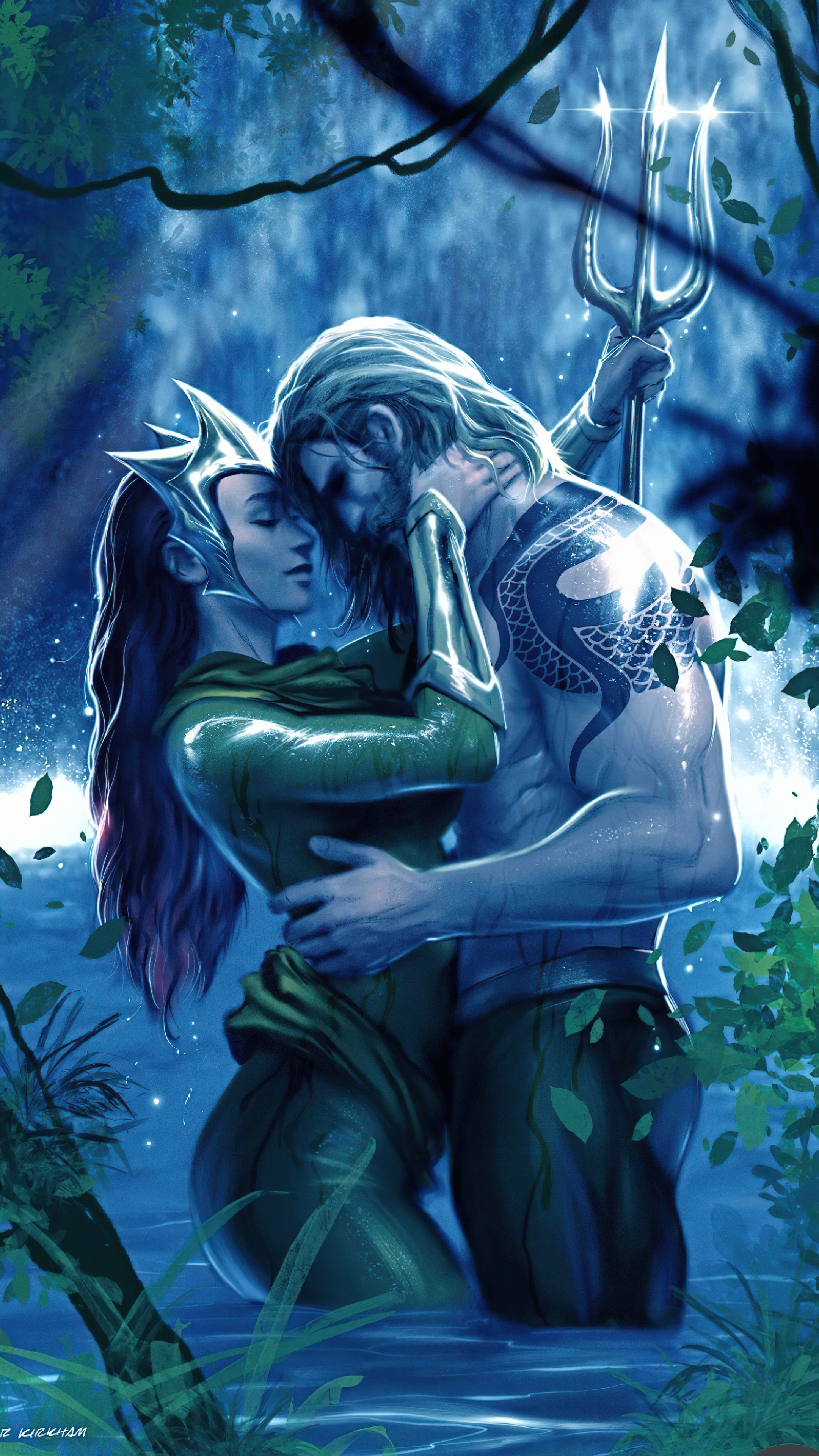 Aquaman and Mera embracing in water HD Phone Wallpaper