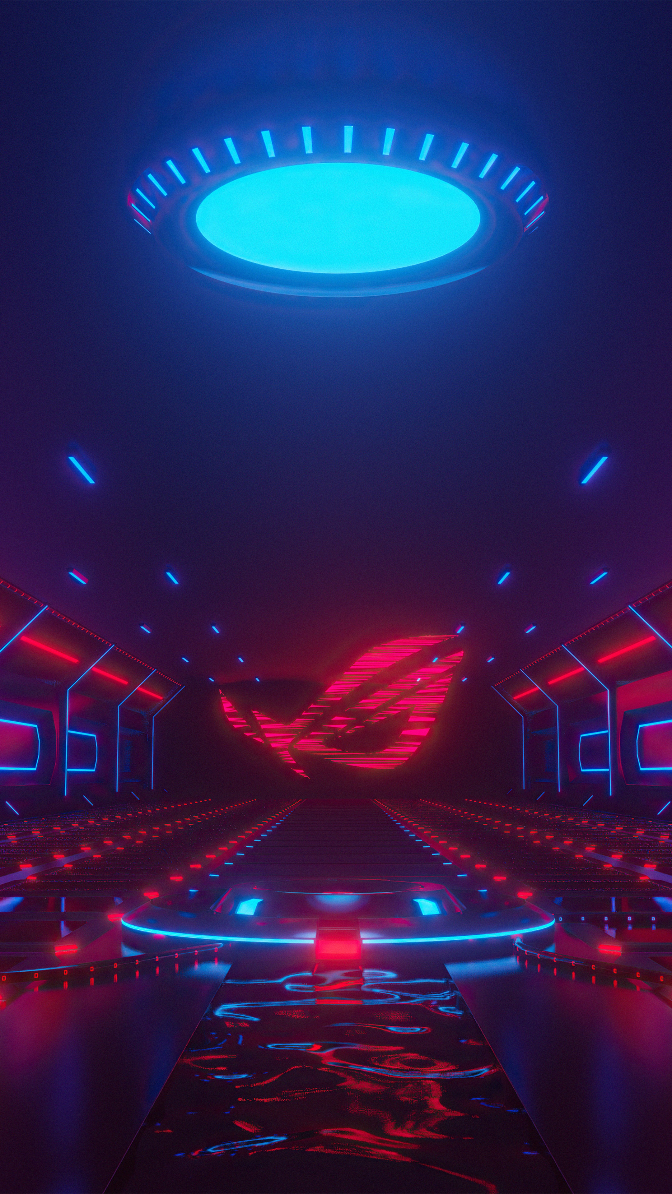 Republic of Gamers ROG logo in futuristic neon corridor HD Phone Wallpaper