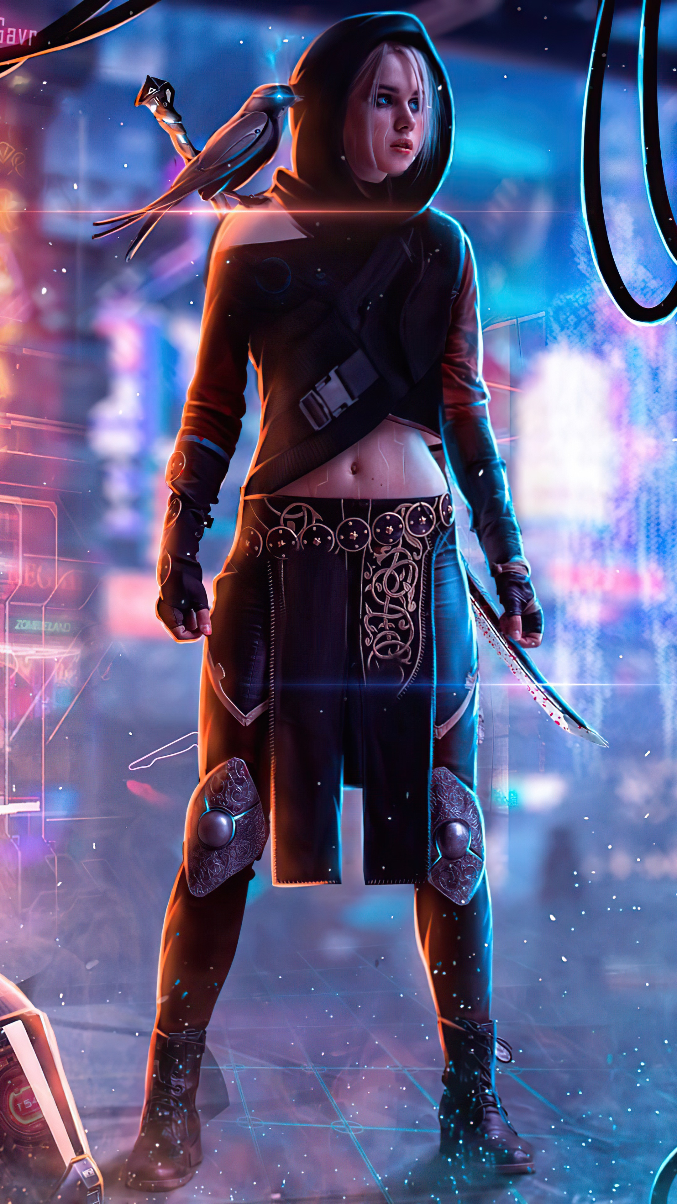 Ciri from The Witcher 3 in Cyberpunk Artwork 4K HD Phone Wallpaper