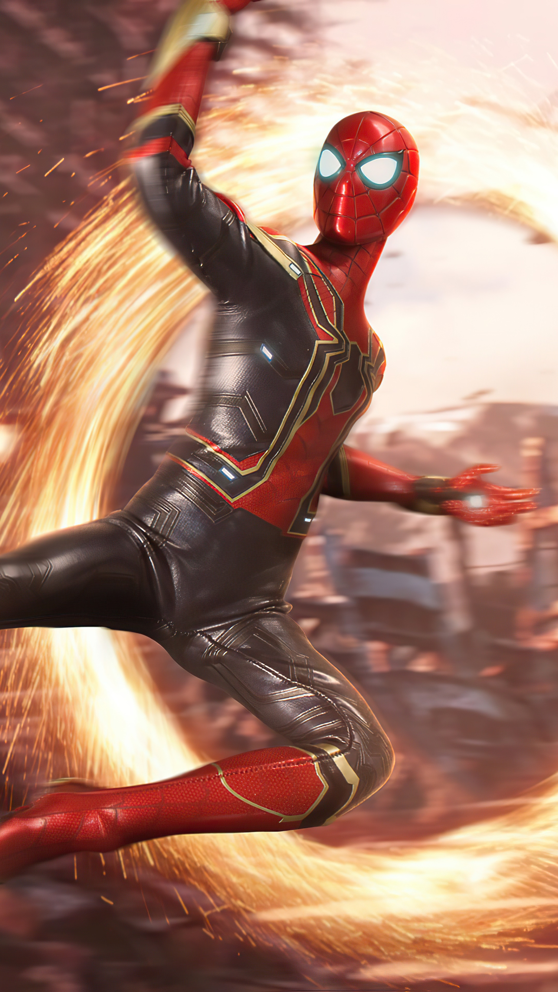 Spider-Man in Iron Spider Suit with Energy Portal HD Phone Wallpaper
