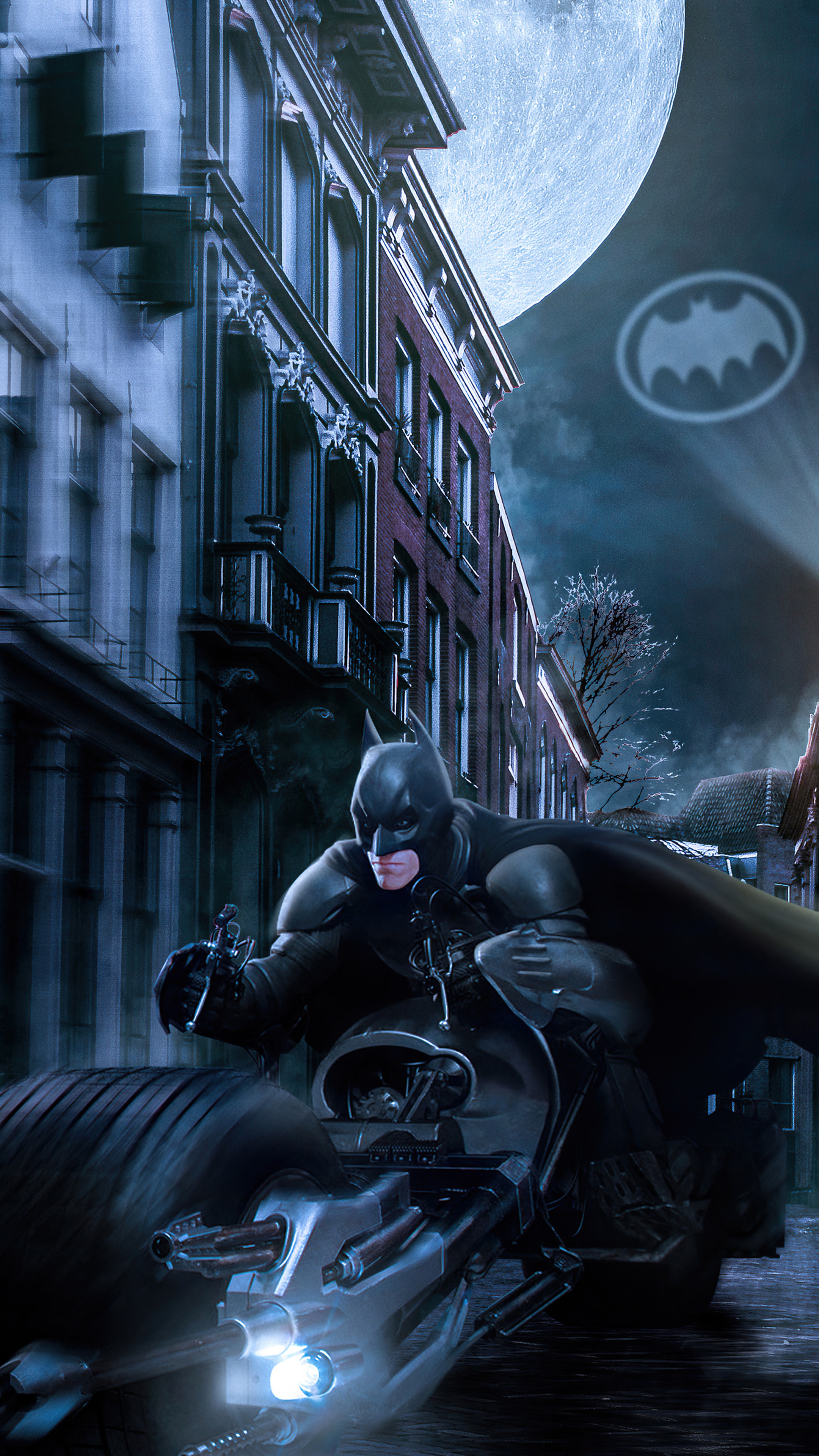 Batman on Batpod in Gotham City HD Phone Wallpaper