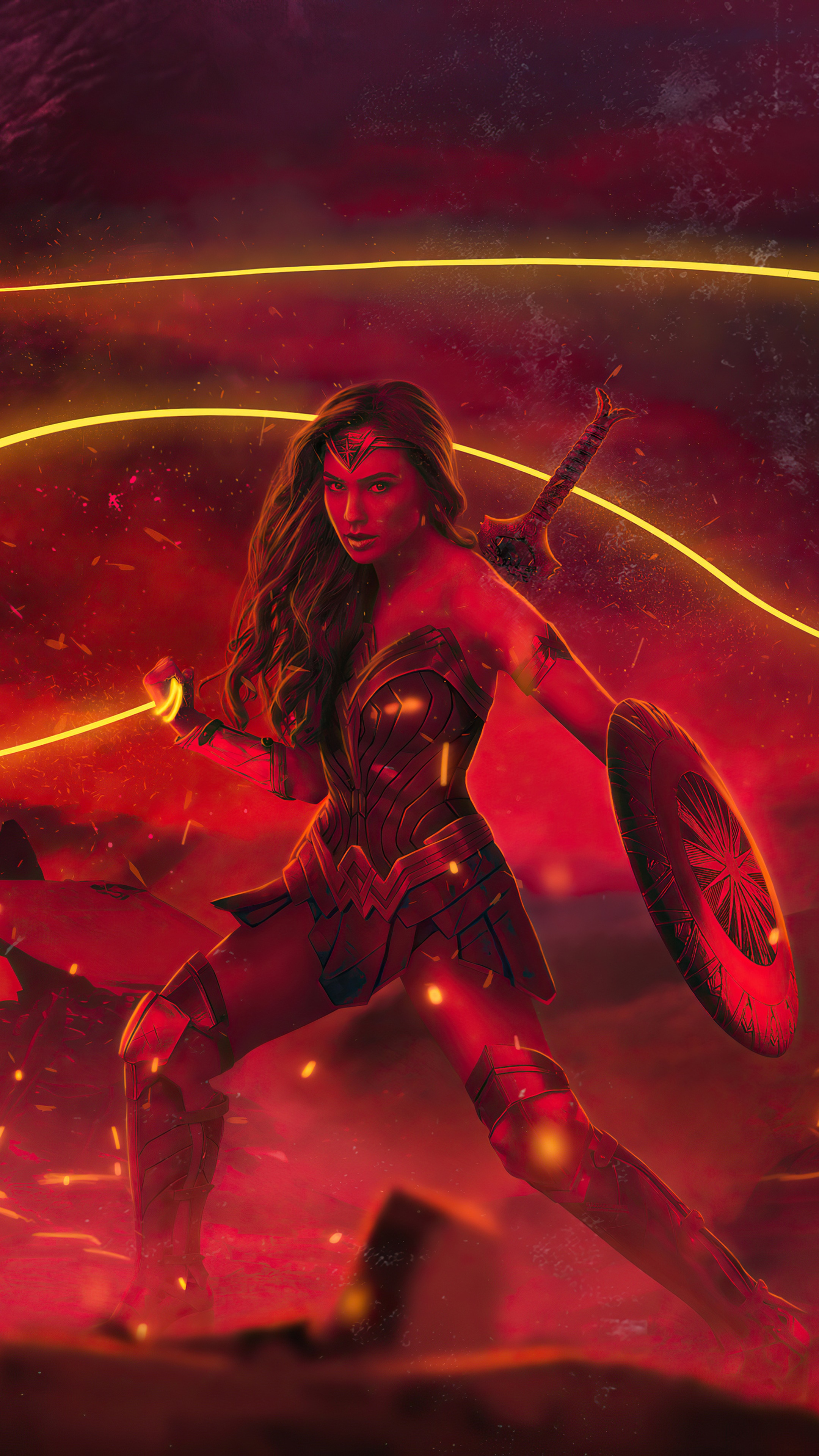 Wonder Woman from Justice League in fiery battle HD Phone Wallpaper