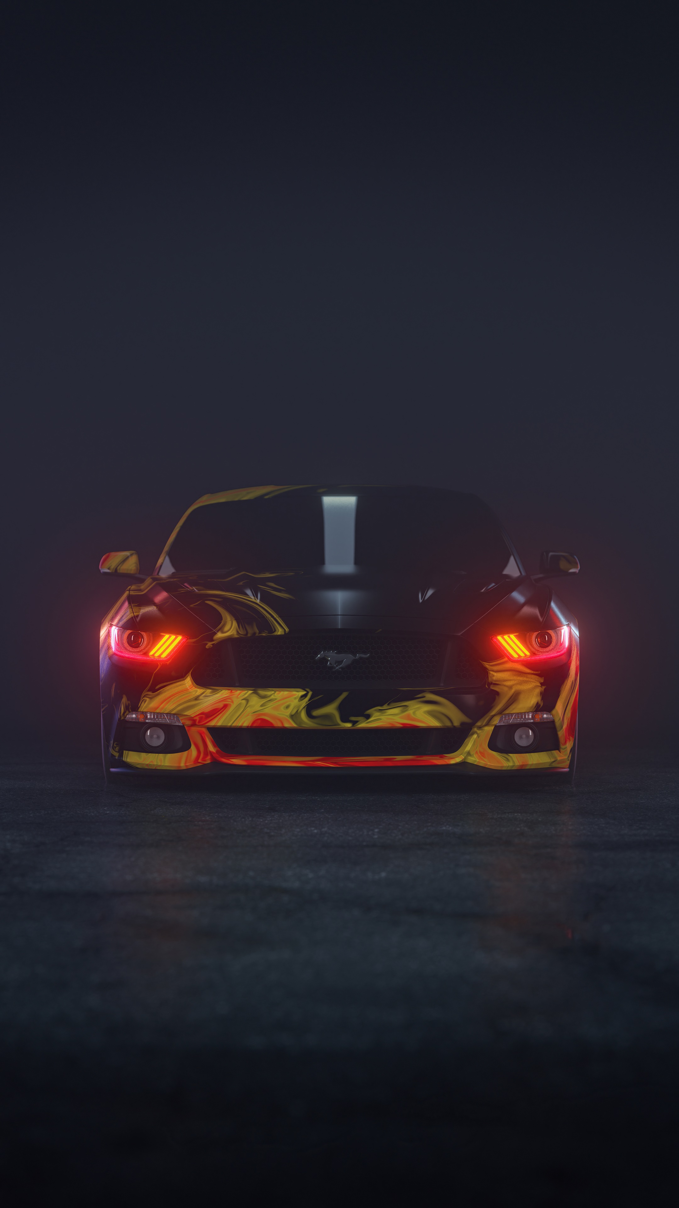 Ford Mustang with flame-like livery HD Phone Wallpaper
