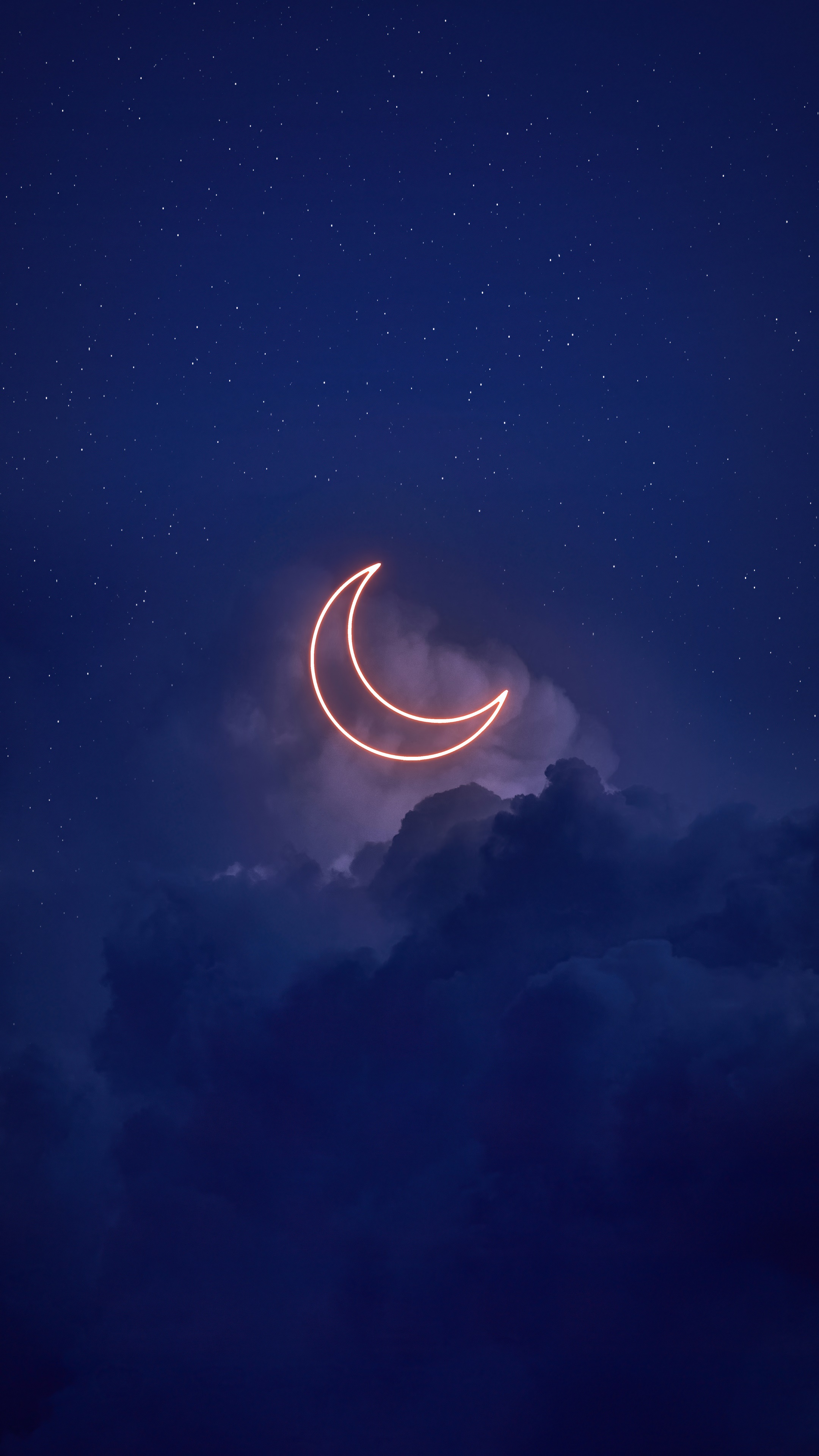 Neon crescent moon in a starry night sky HD Phone Wallpaper